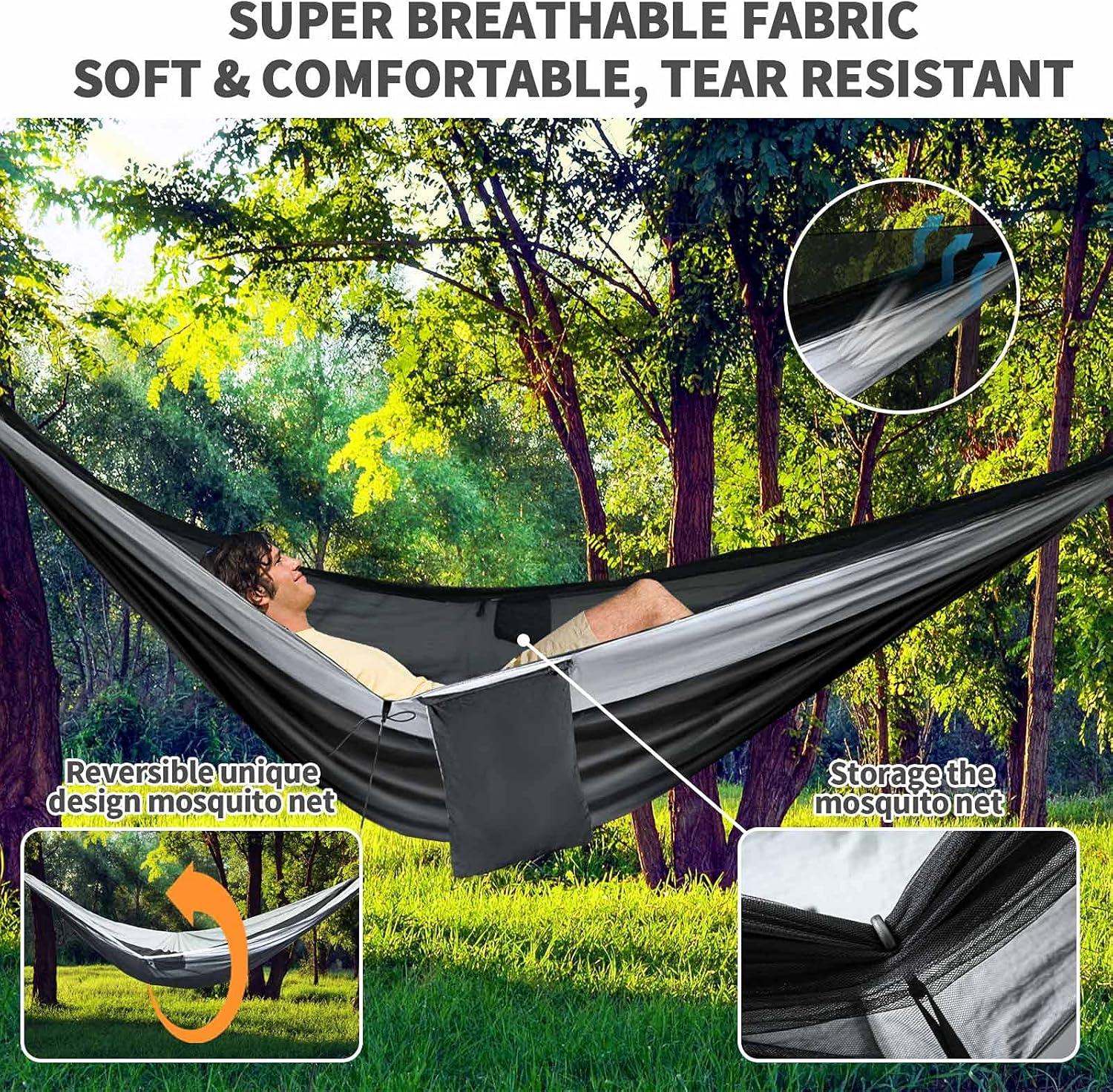 Black and Gray Nylon Parachute Camping Hammock with Mosquito Net and Rain Fly Tarp