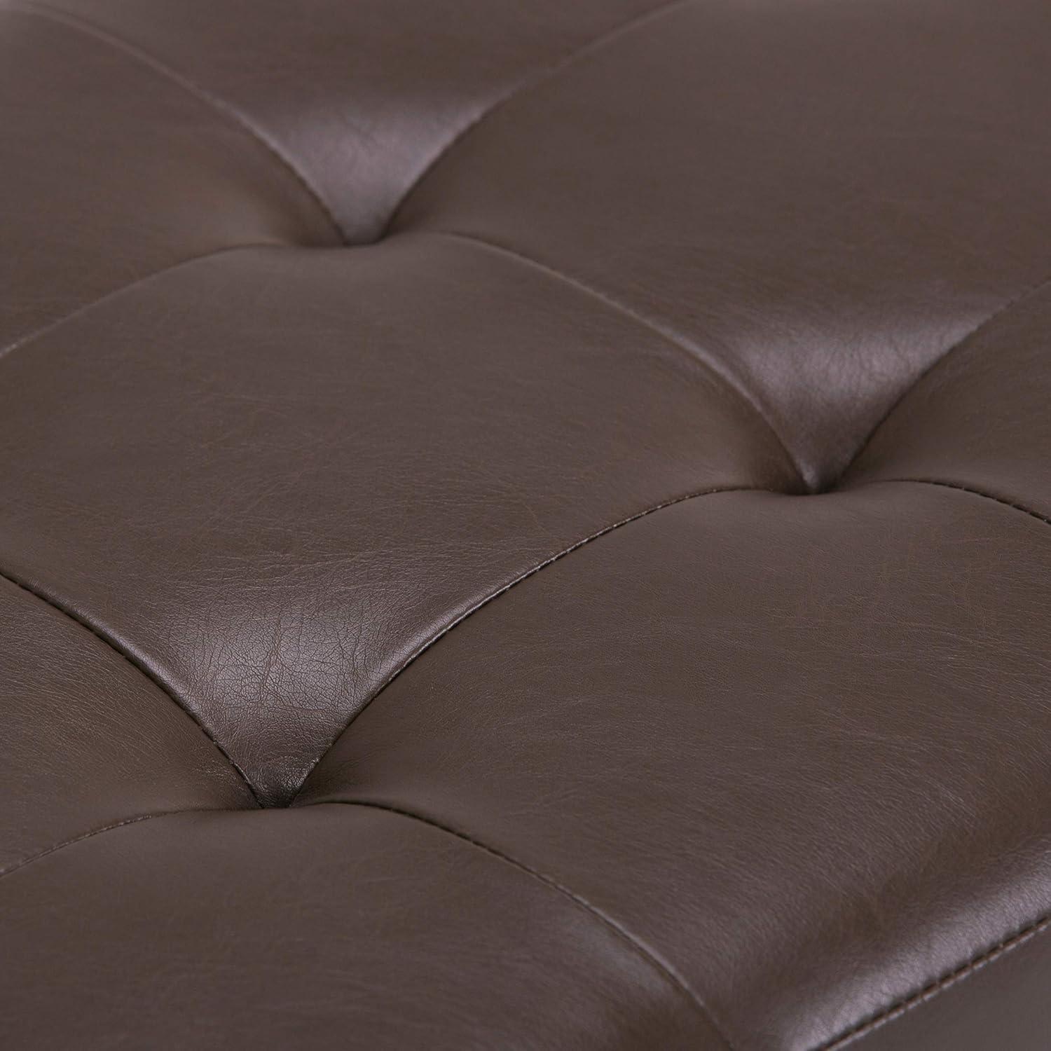 Simpli Home Cosmopolitan 34"W Upholstered Storage Ottoman with Tufted Design and Large Interior Storage