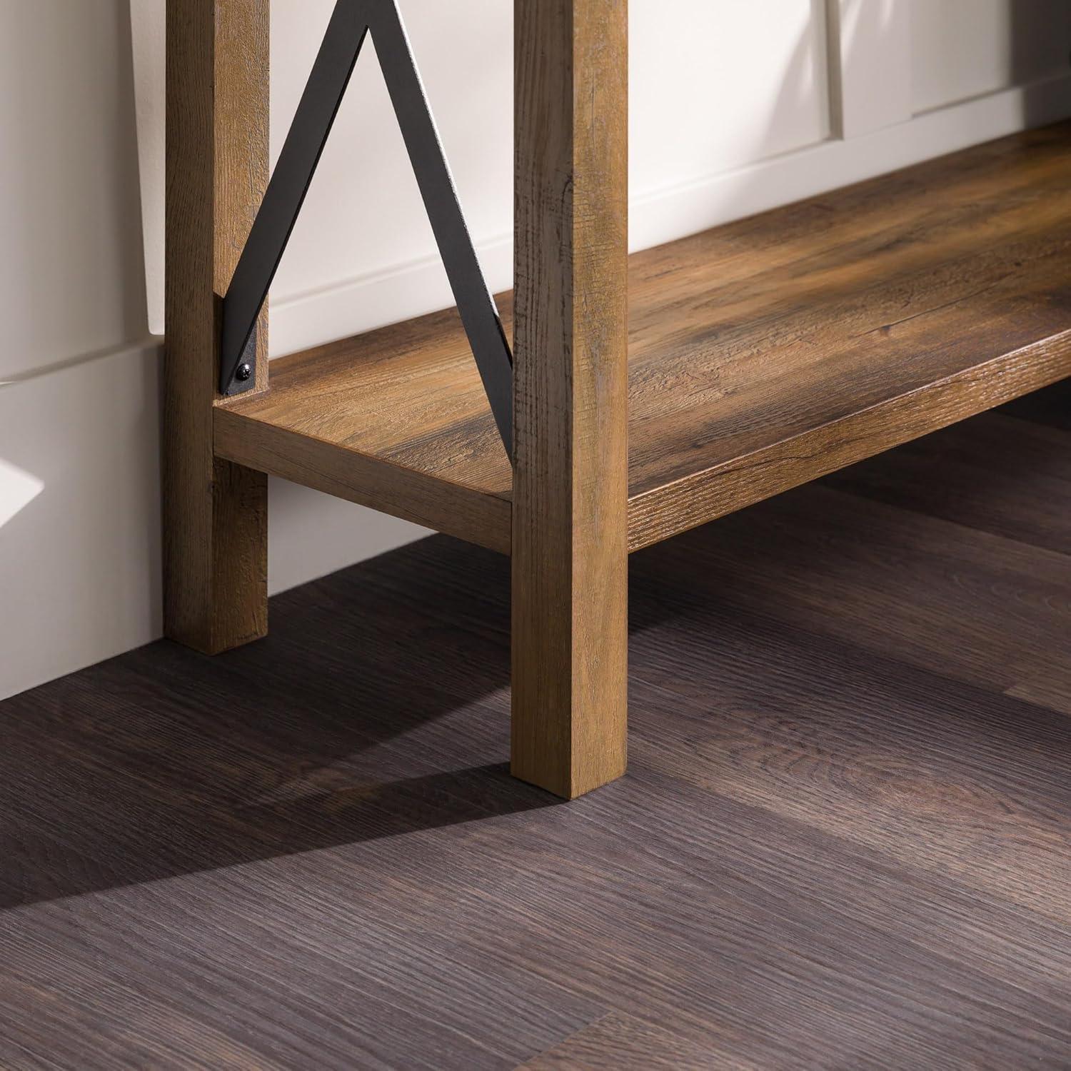 Rustic Oak and Metal Two-Tier Console Table with Storage