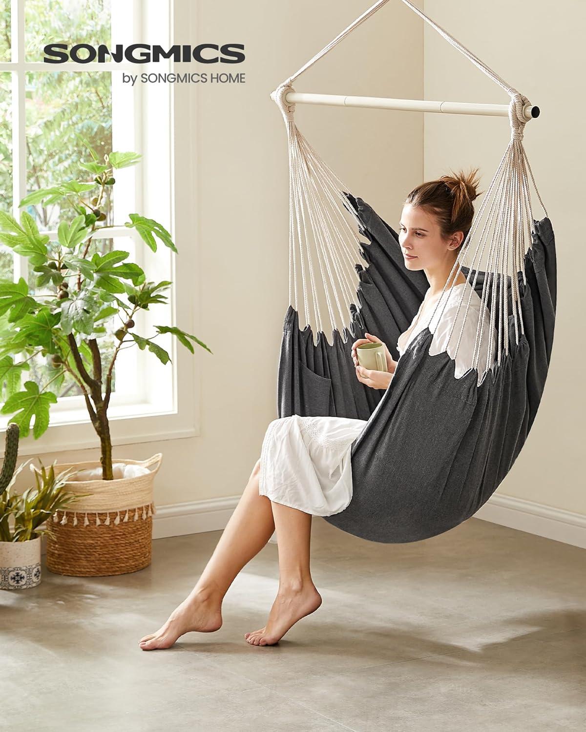 Slate Gray Large Hammock Chair with Cushions and Chain