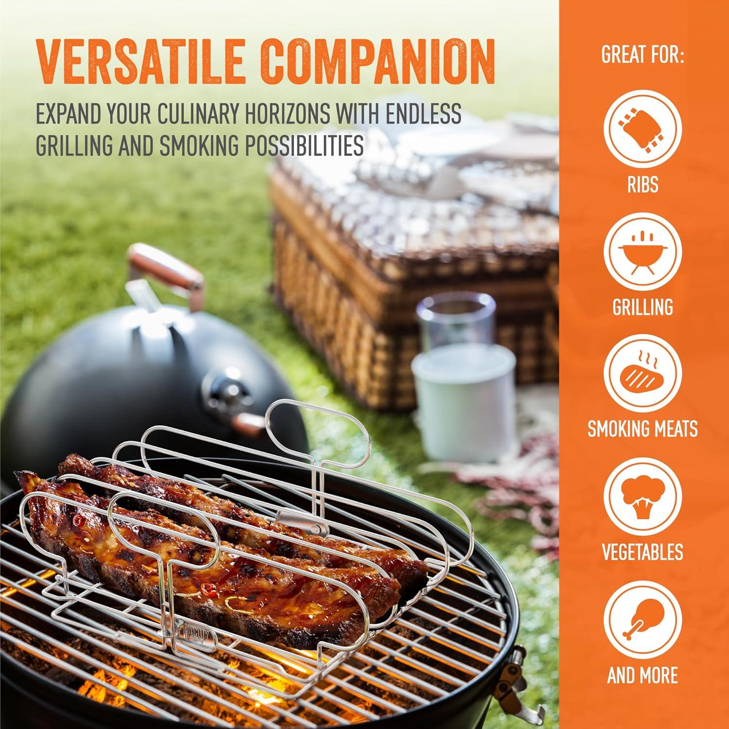 Stainless Steel Collapsible Rib Rack for Grilling and Smoking