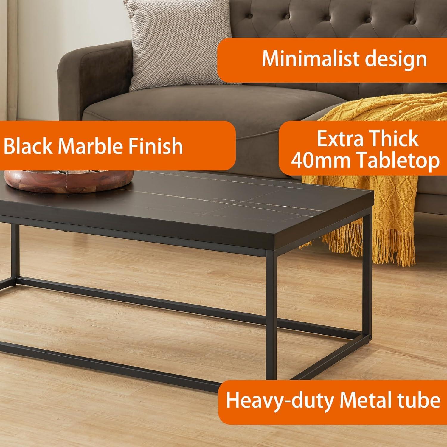 47" Large Natural Oak Coffee table for Living Room, Light Wood, Rectangle Modern Industrial, Wood and Metal, Extra thick tabletop