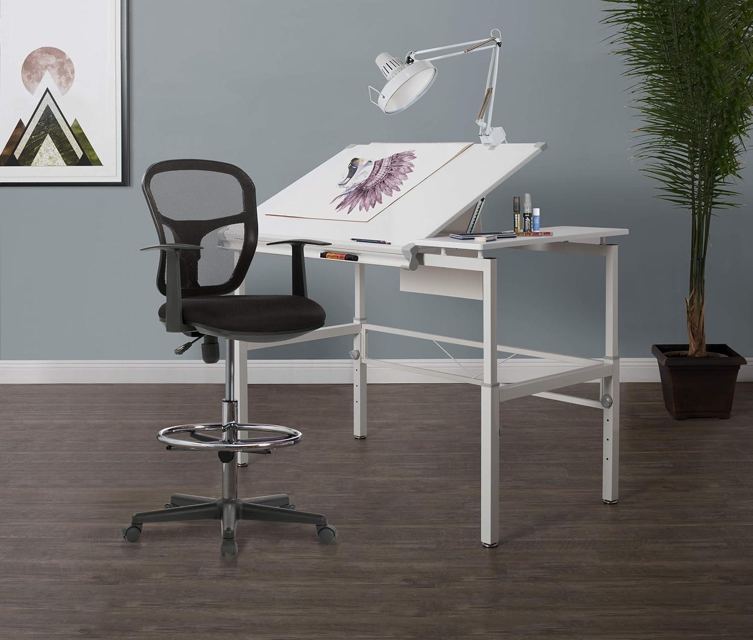 Riviera Drafting Chair - Black: Mesh Back, Adjustable Height, Footring, Home Office & Studio Comfort