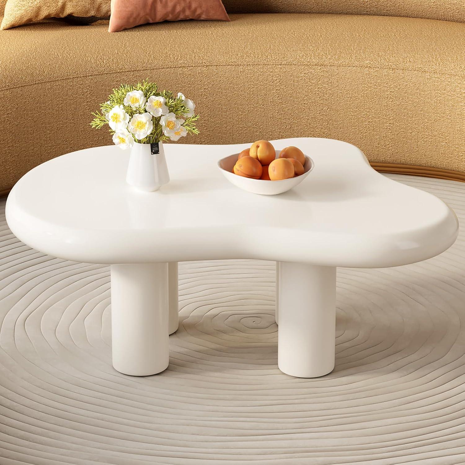 Guyii Cloud Coffee Table, Irregular Coffee Table for Living Room with 3 Legs, White 46.06 Inch