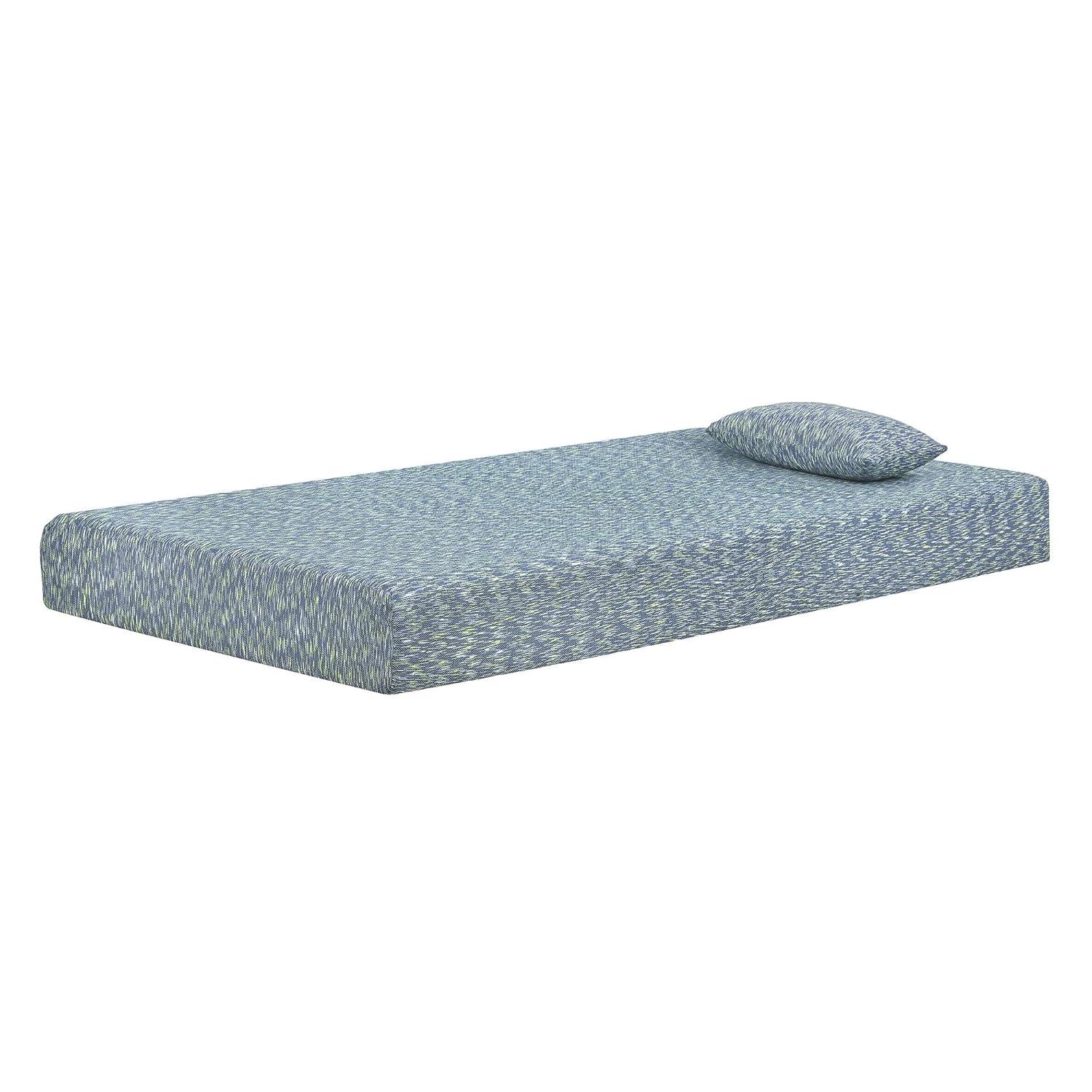 Signature Design by Ashley iKidz 7 Inch Firm Twin Memory Foam Mattress with Stretch Knit Cover & Pillow Included, Blue