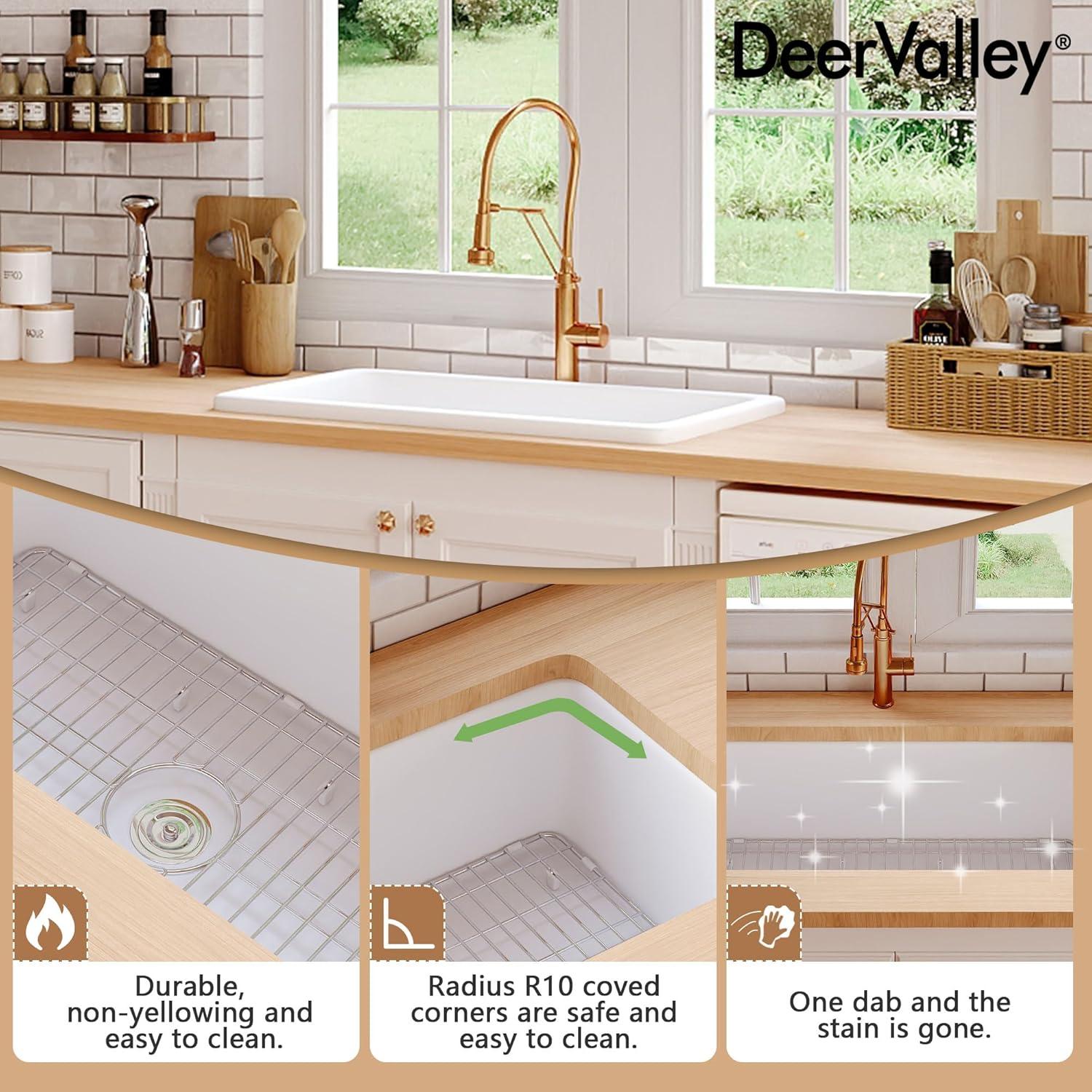 Rectangular Fireclay 32" L x 19" W Fireclay Undermount Kitchen Sink with Basket Strainer and Sink Grid