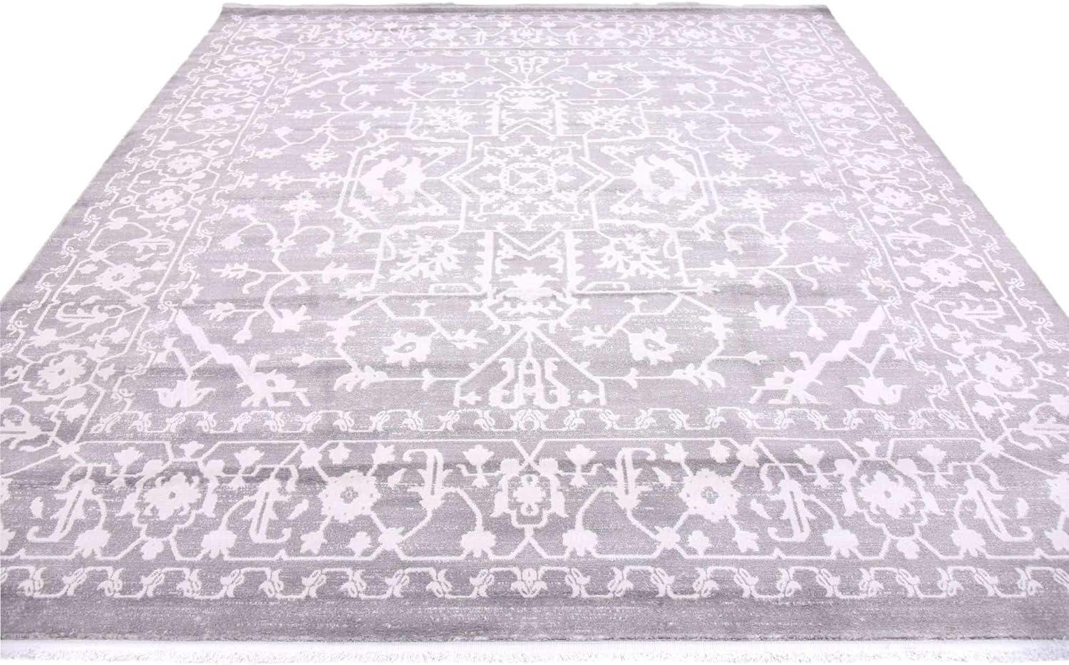 Unique Loom New Classical Collection Area Rug - Olympia (8'  Square Light Gray/Ivory)