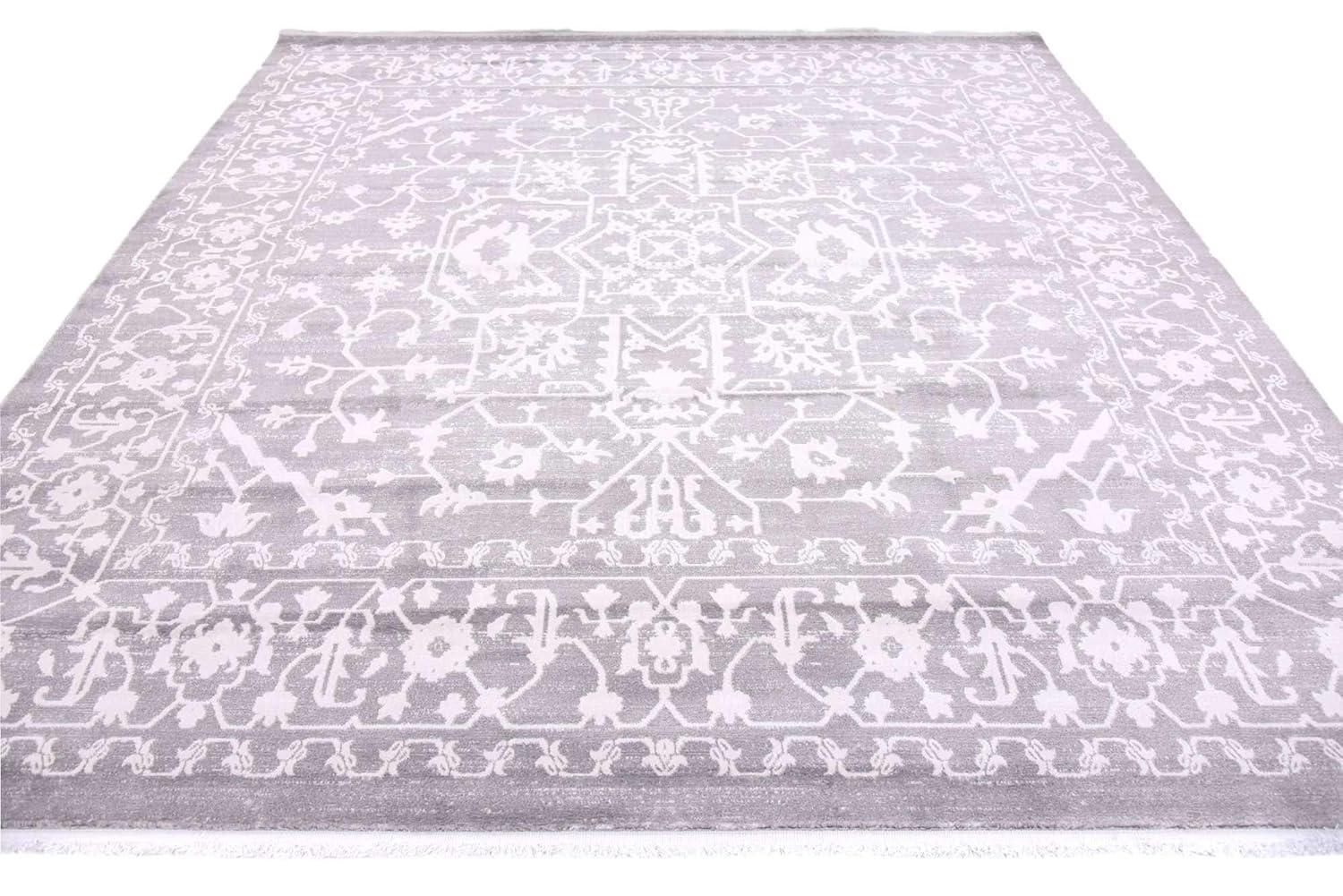 Unique Loom New Classical Collection Area Rug - Olympia (8'  Square Light Gray/Ivory)