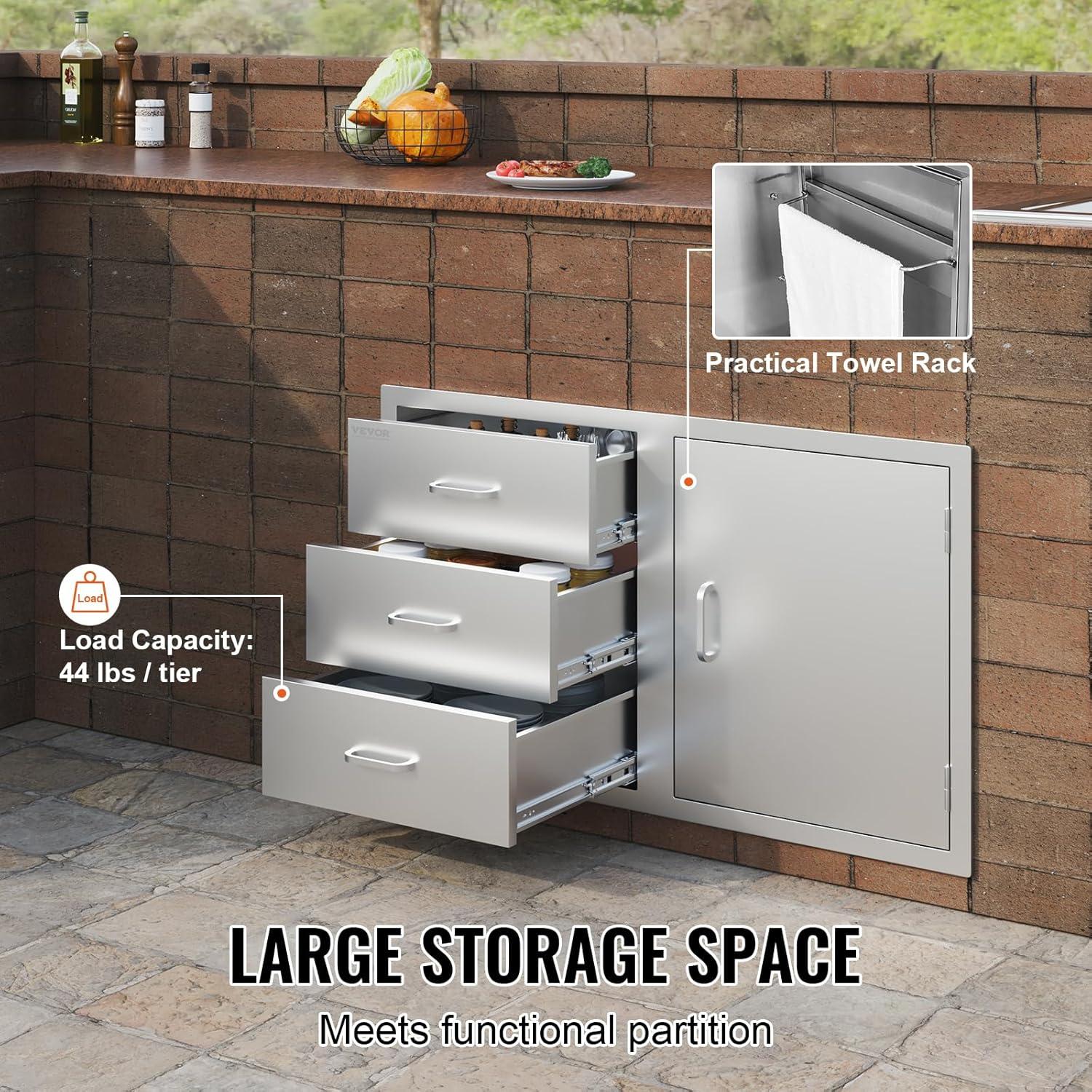Outdoor Kitchen Drawers Stainless Steel BBQ Access Drawers with Handle 38.1 in. W x 22.6 in. H x 20.8 in. D