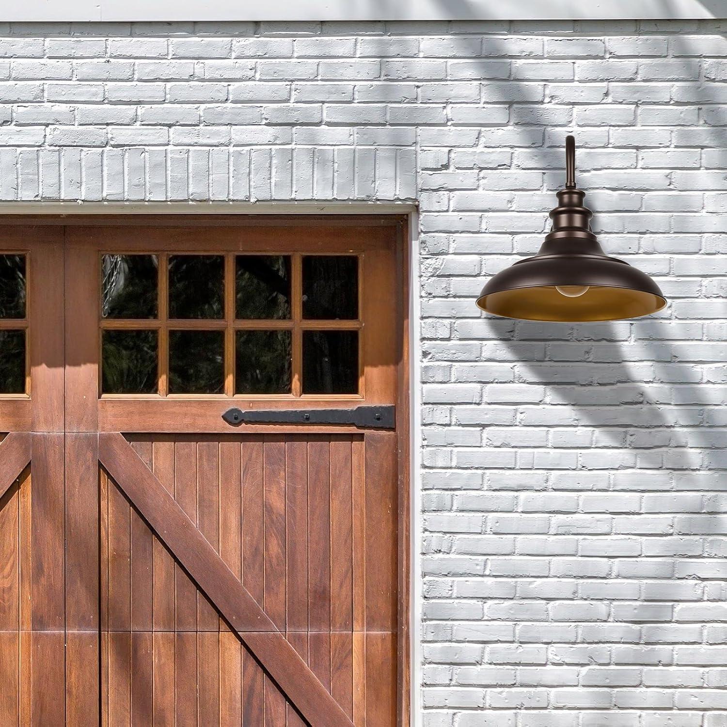 VIANIS Dusk to Dawn Barn Lights, 2 Pack Brown Gooseneck Outdoor Light Fixture, Farmhouse Outdoor Wall Lights for House, Porch, Entryway, Garage
