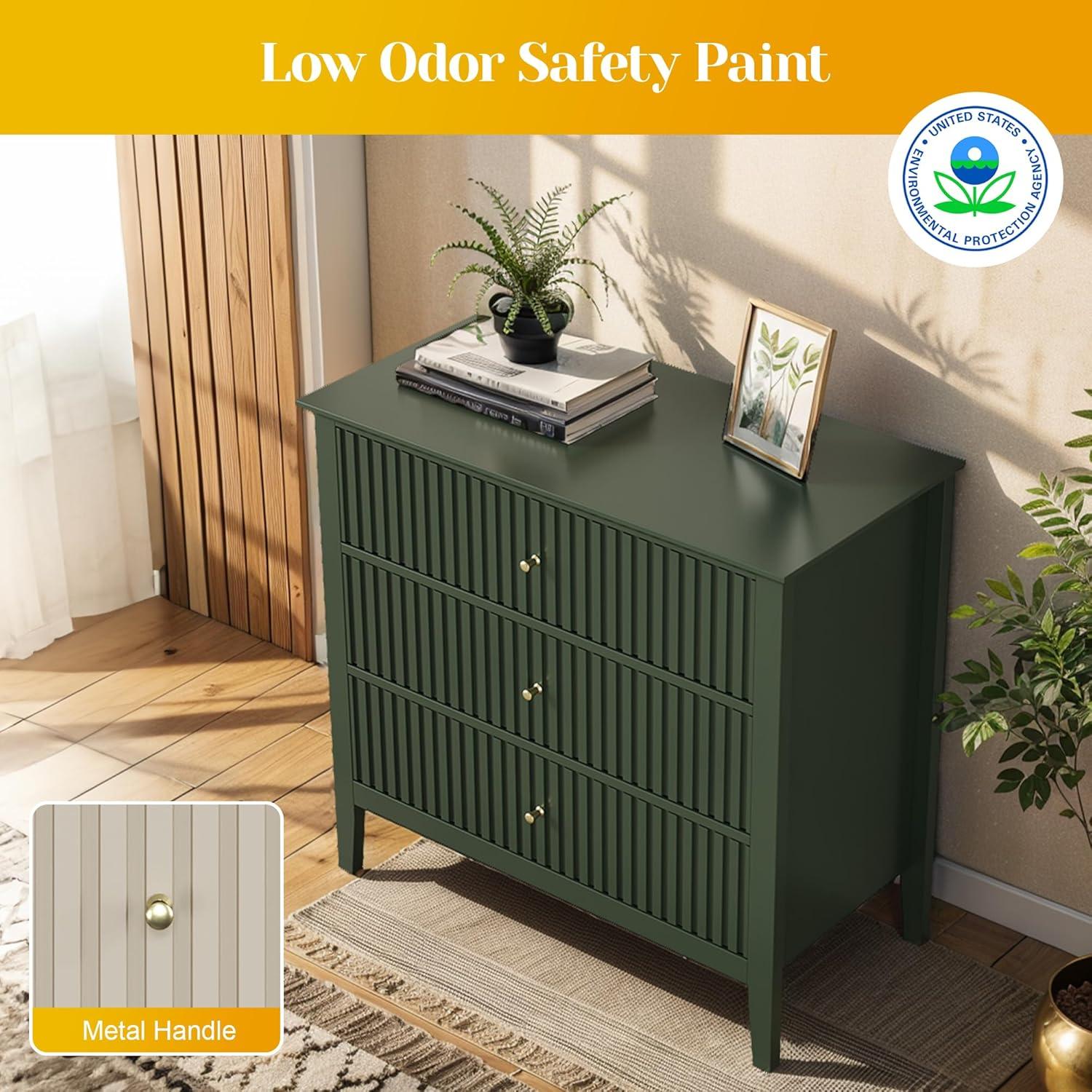 CozyHome Green 3 Drawer Dresser, Painted 30 Inch Tall Wood Nightstand with Storage, Wide Modern Chest of Drawers with Ball Bearing Slide for Bedroom Hallway Living Room Entryway Office