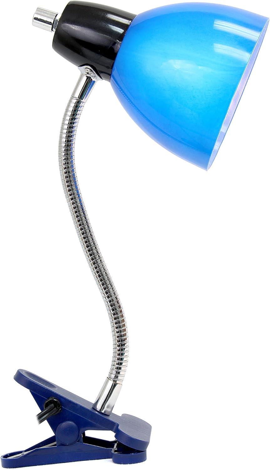 Adjustable Blue Clip-on Desk Lamp with Flexible Gooseneck