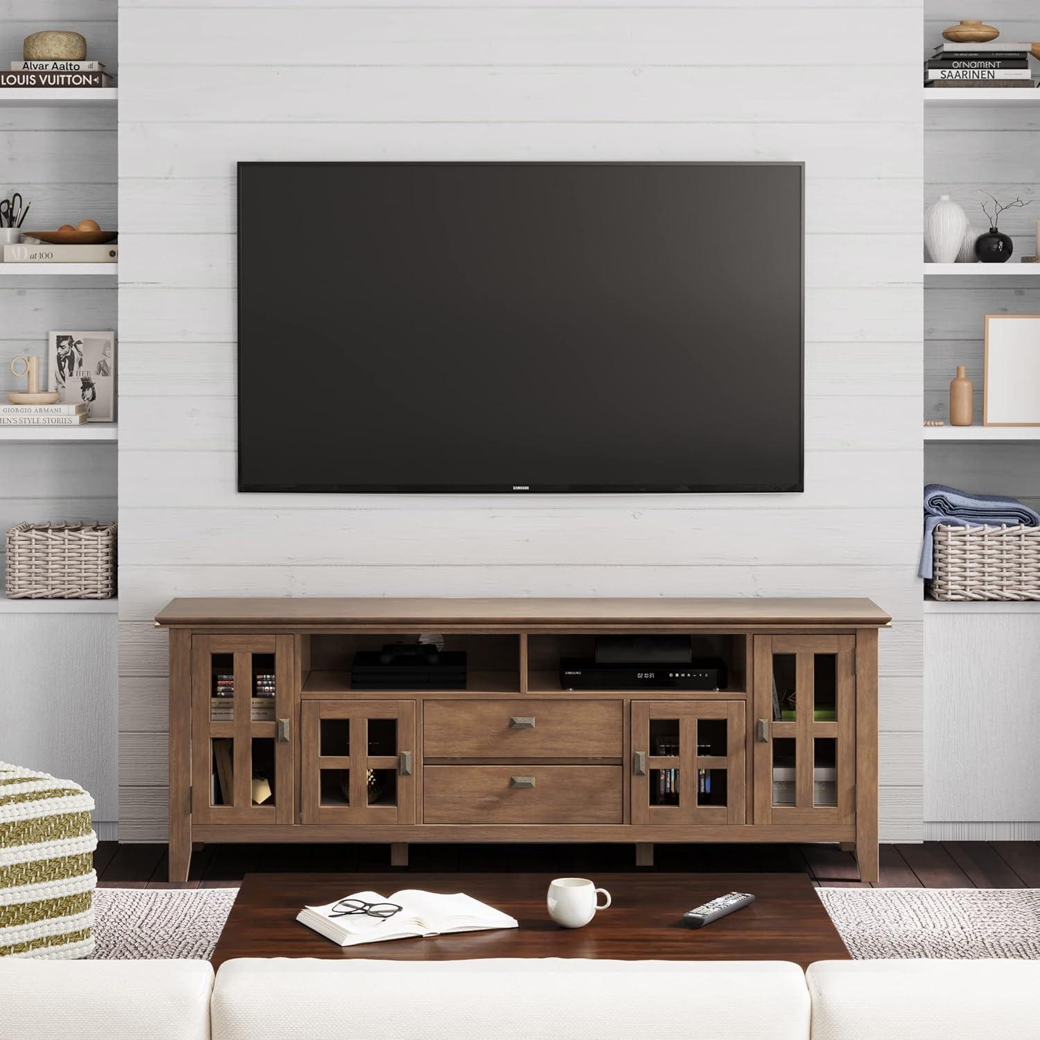 Artisan SOLID WOOD 72" Wd Contemporary TV Media Stand in Natural Aged Brown