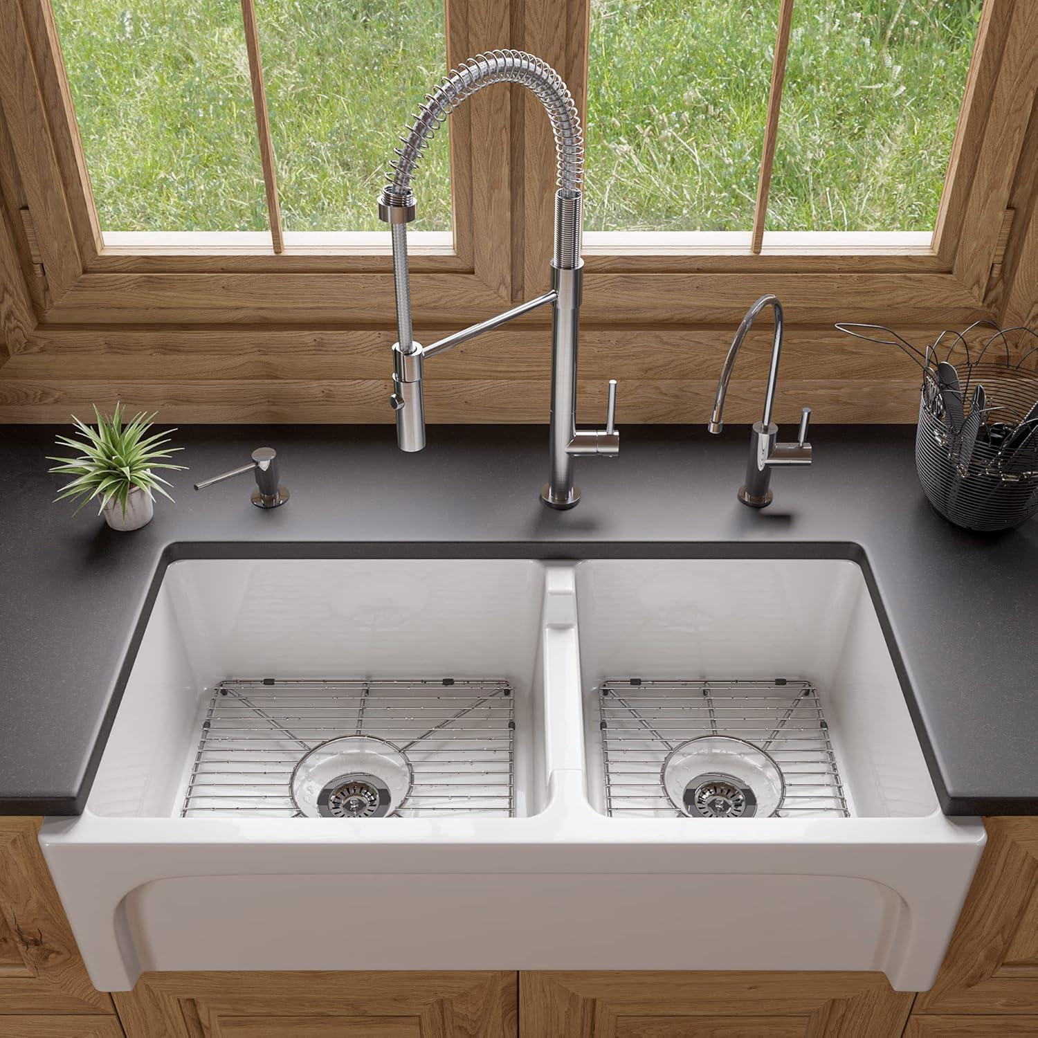 36'' L Farmhouse / Apron Double Bowl Fireclay Kitchen Sink