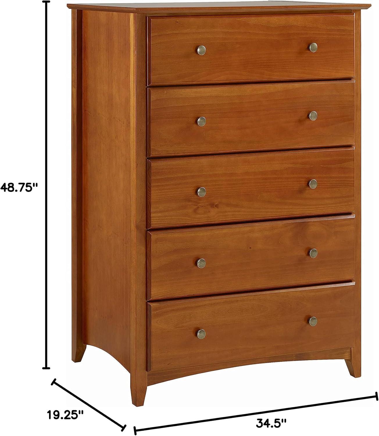 Cherry Finish Shaker Style 5-Drawer Solid Wood Chest