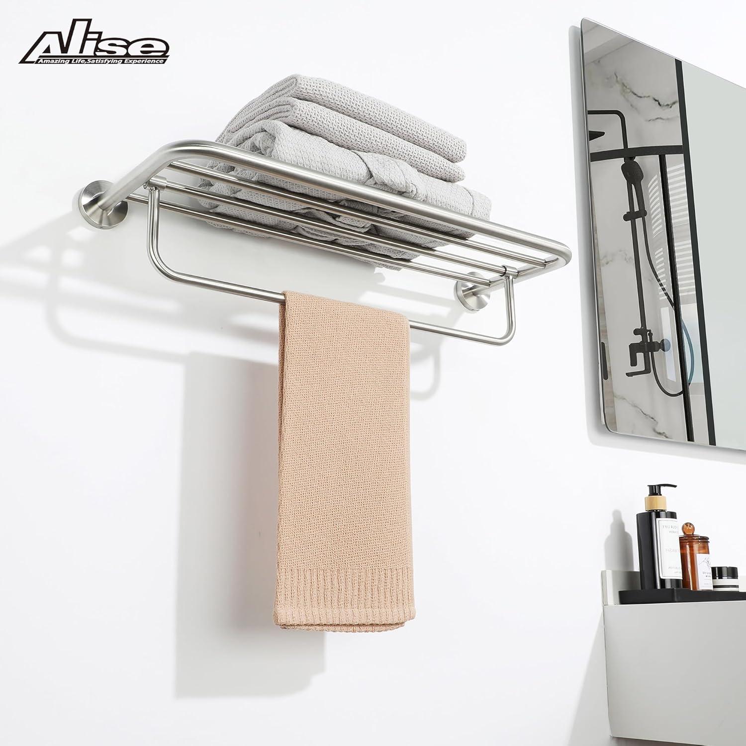 Bathroom Towel Rack，Stainless Steel Towel Shelf with Towel Bar 24-Inch Towel Holder for Bathroom Wall Mounted Towel Storage Organizer for Bathroom & Lavatory（Brushed Silver）