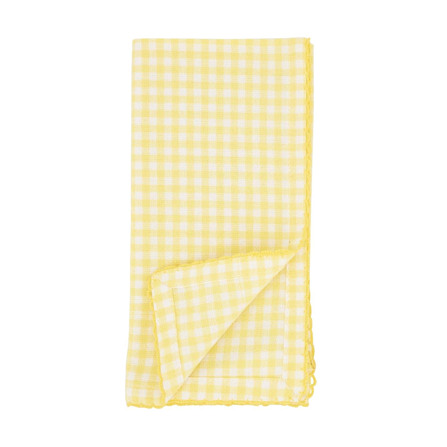 Saro Lifestyle Table Napkins With Gingham Design, Yellow, (Set of 4 pcs)