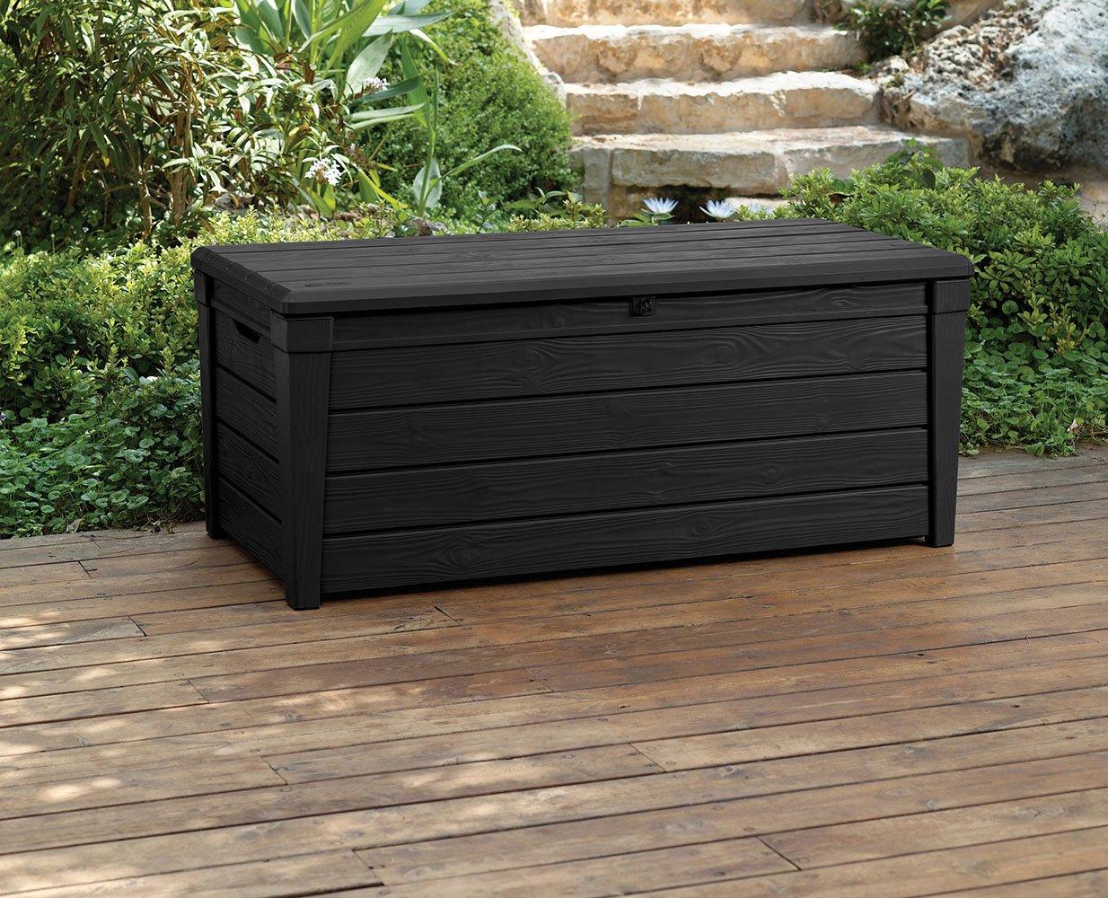 Keter Keter Brightwood 120 Gallon Large Durable Outdoor Storage and Weather Resistant Resin Deck Box