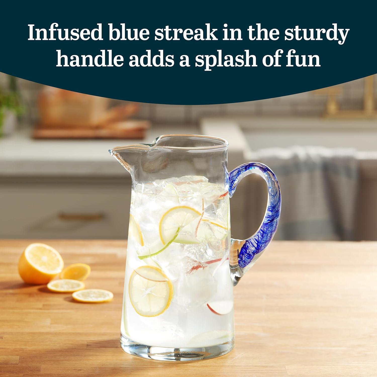 Libbey Cabos Blue-Handled Glass Pitcher, 90-ounce