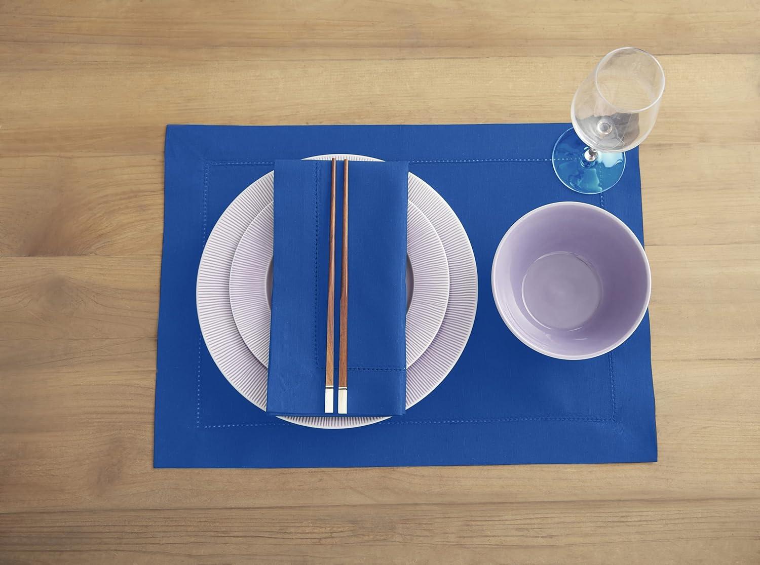 Blue Cotton Linen Hemstitch Dinner Napkins Set of 6