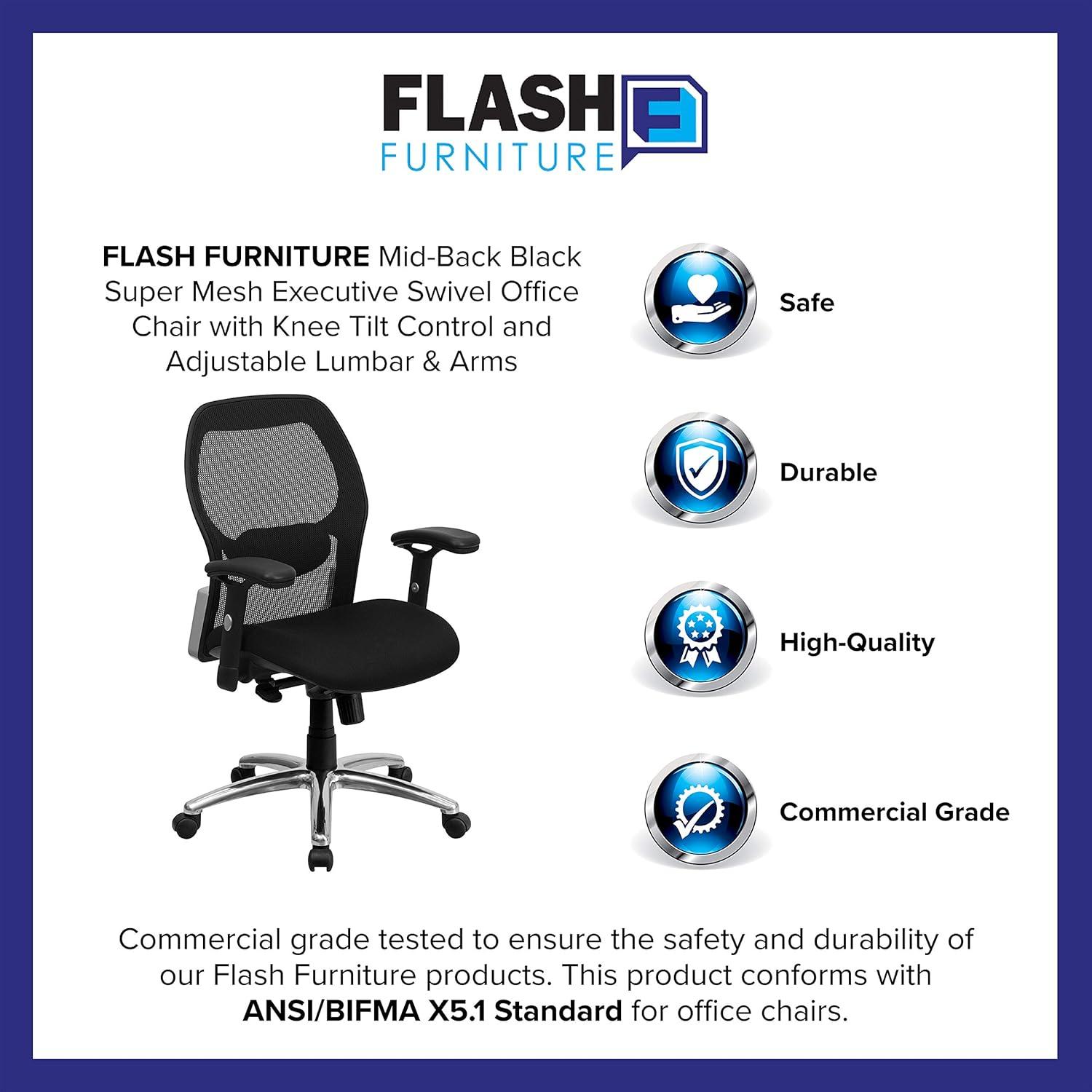 Flash Furniture Mid-Back Super Mesh Executive Swivel Office Chair with Knee Tilt Control and Adjustable Arms