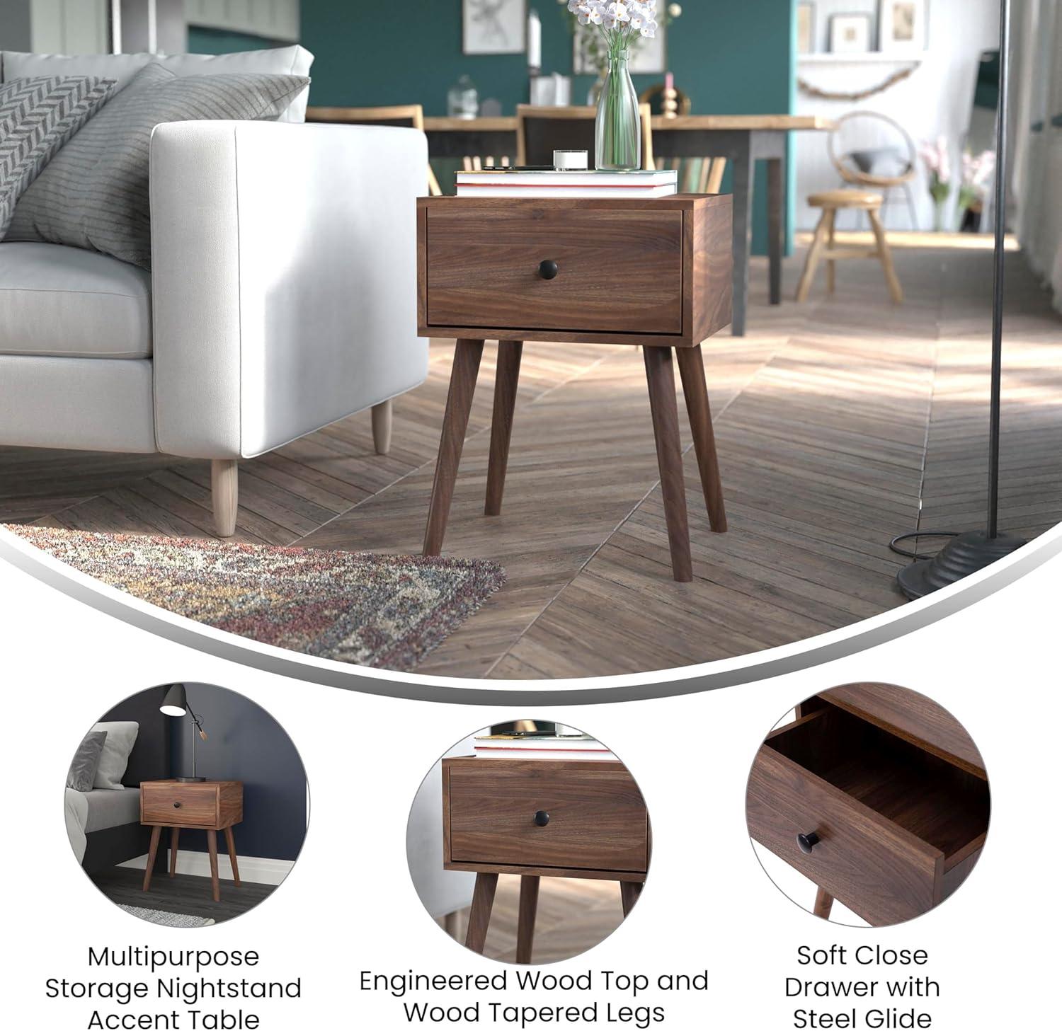 Walker Edison 2-Piece Mid-Century Solid Pine Wood Bedroom Nightstand in Walnut