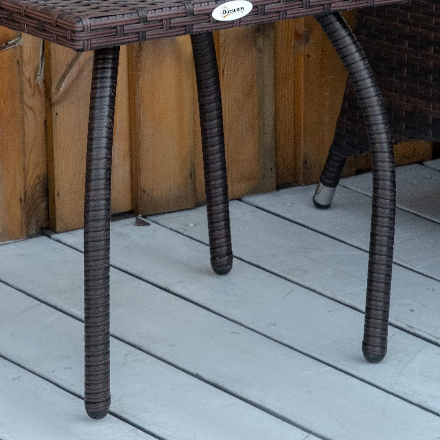 Outsunny Rattan Wicker Side Table, End Table with All-Weather Material for Outdoor, Garden, Balcony, or Backyard