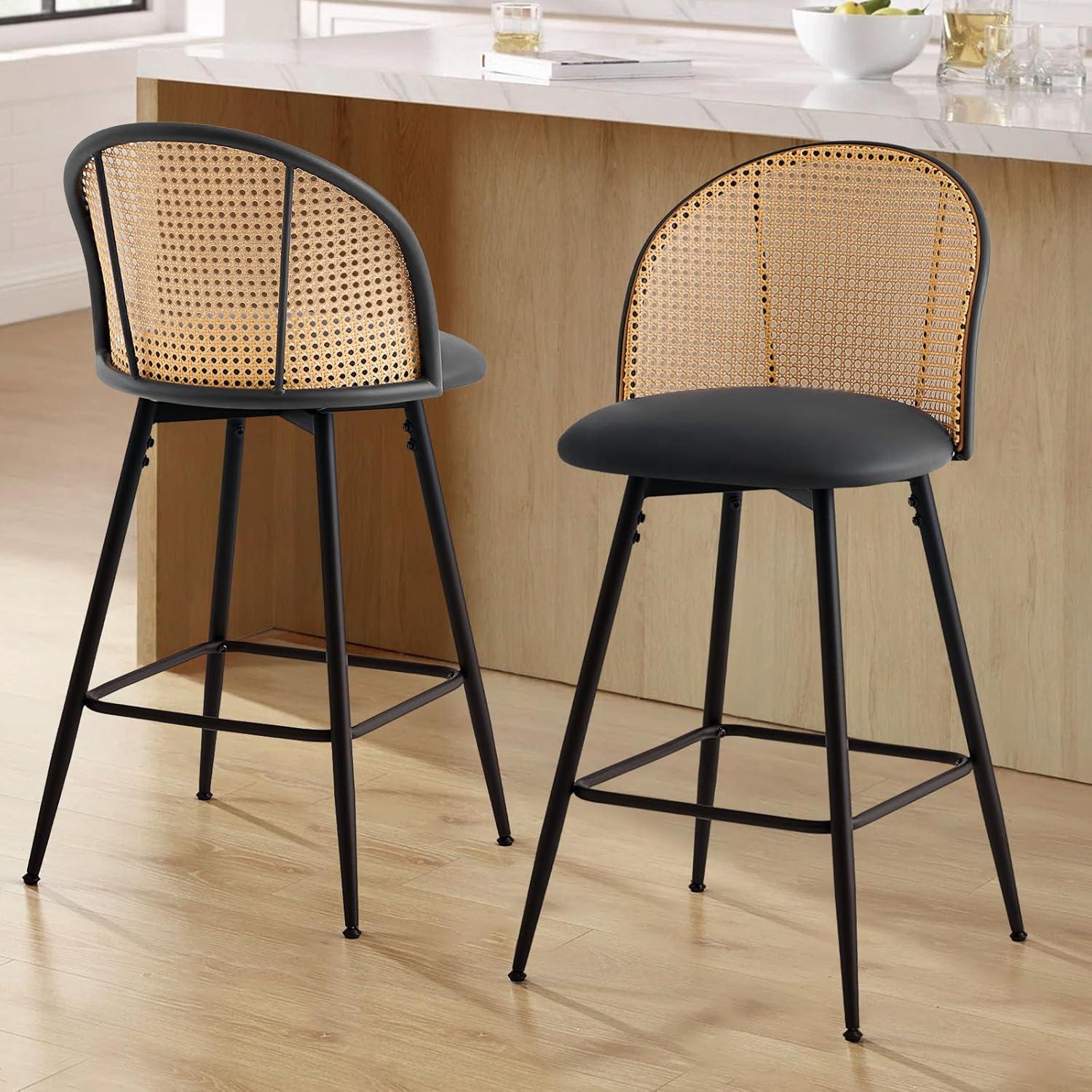 Bay Isle Home™ Cane Back Swivel Upholstered Counter & Bar Stool (Set of 2)