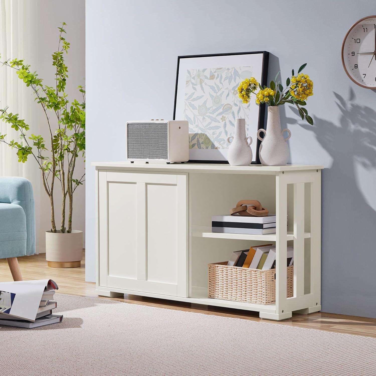 Renwick Sideboard Buffet Cabinet with Storage Sliding Door for Kitchen, Antique White