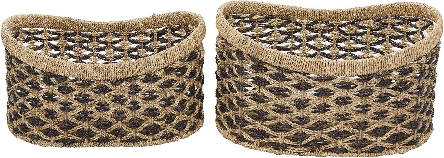 DecMode 10", 9"H Brown Seagrass Handmade Two Toned Storage Basket with Handles, 2-Pieces