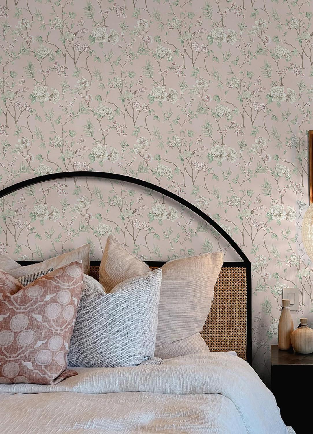 Chinoiserie Garden Pink Self-Adhesive Peel and Stick Wallpaper