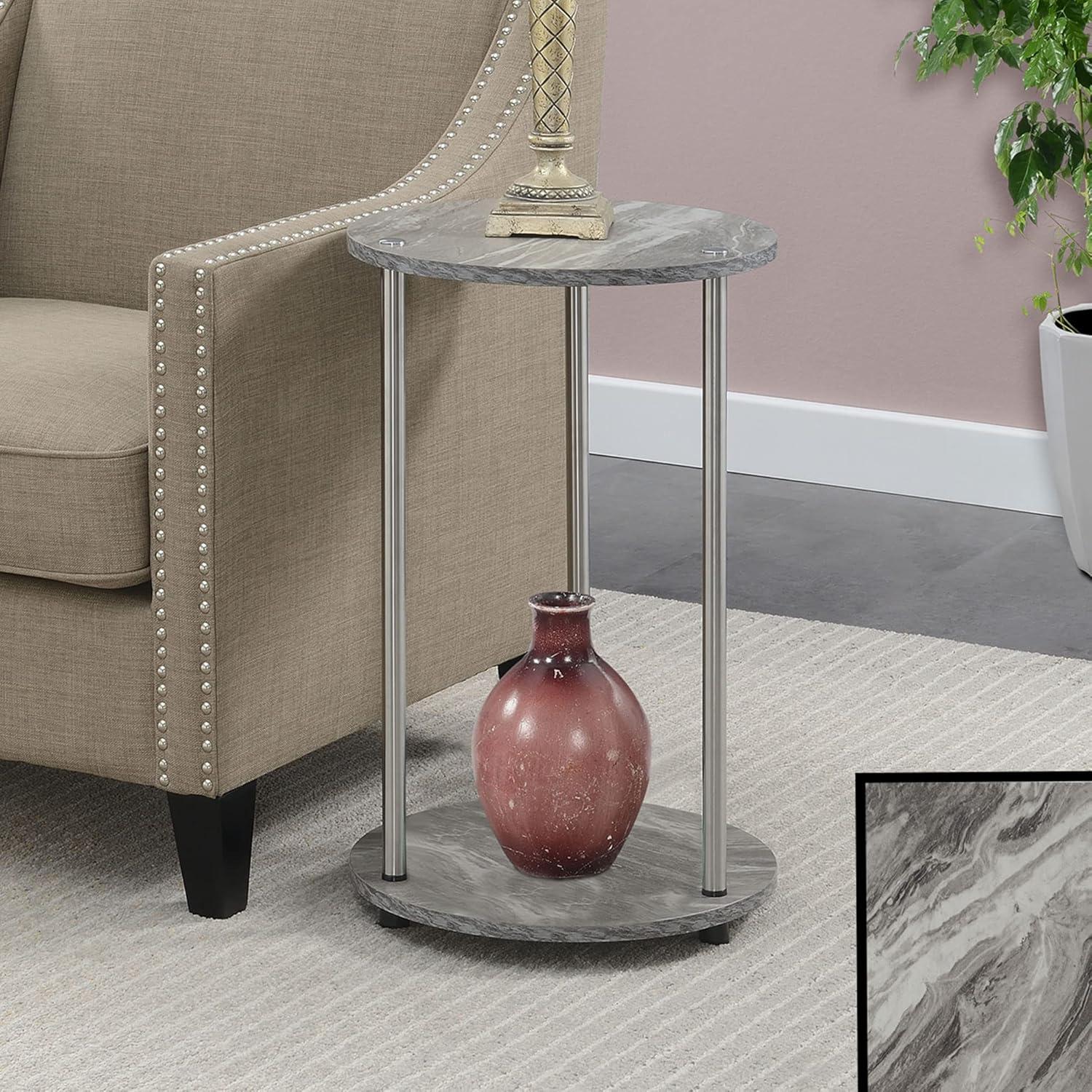 Convenience Concepts Designs2Go Round End Table, Faux Gray Marble & Chrome