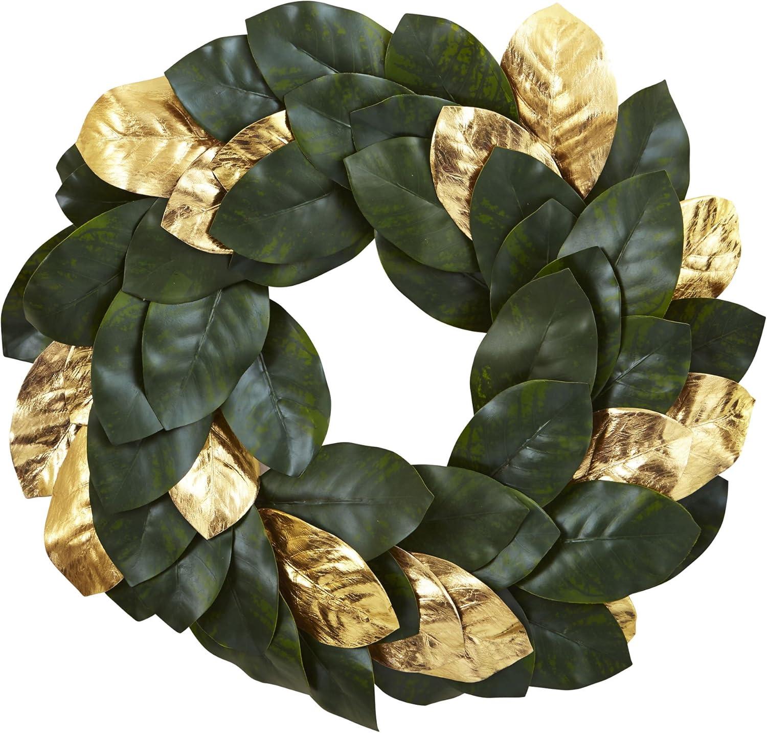 Eternal Elegance 22" Golden & Green Magnolia Leaf Wreath