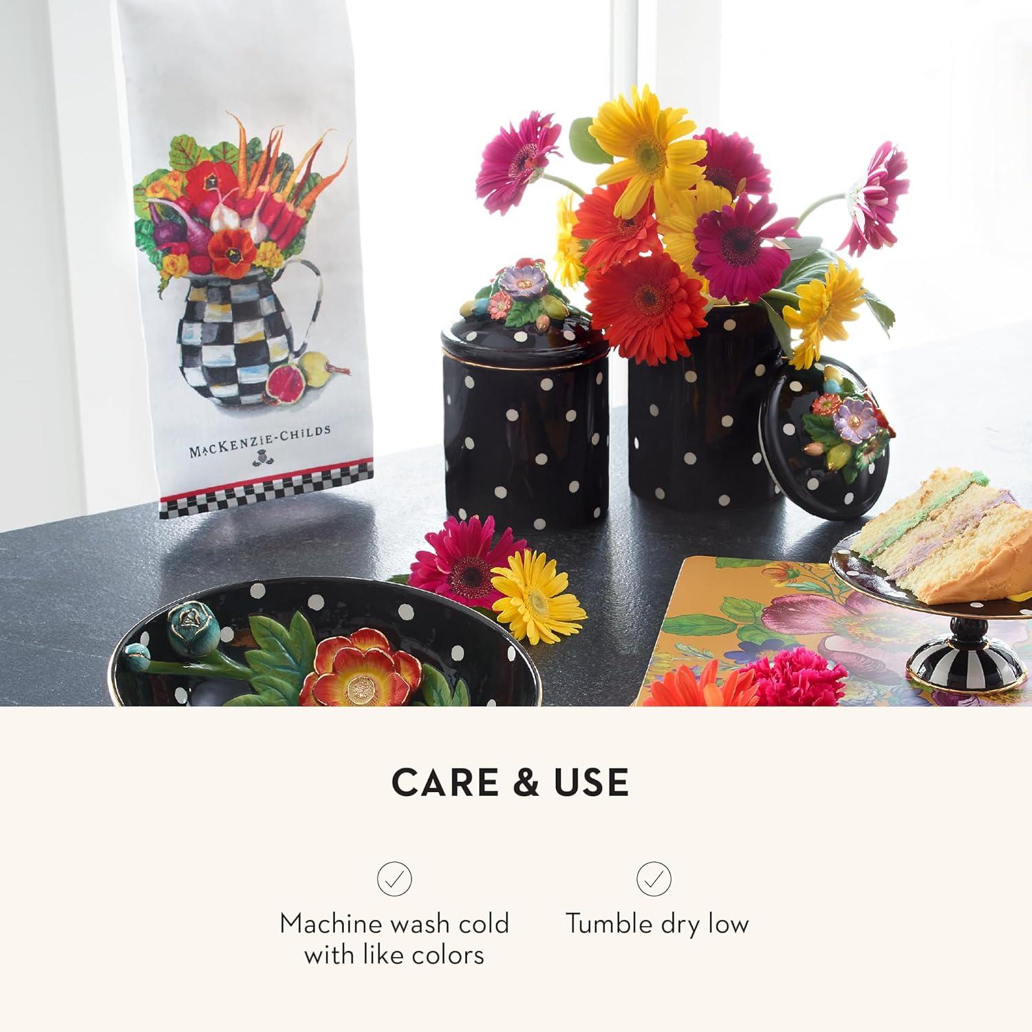 White Cotton Kitchen Dish Towel with Vegetable Bouquet Design