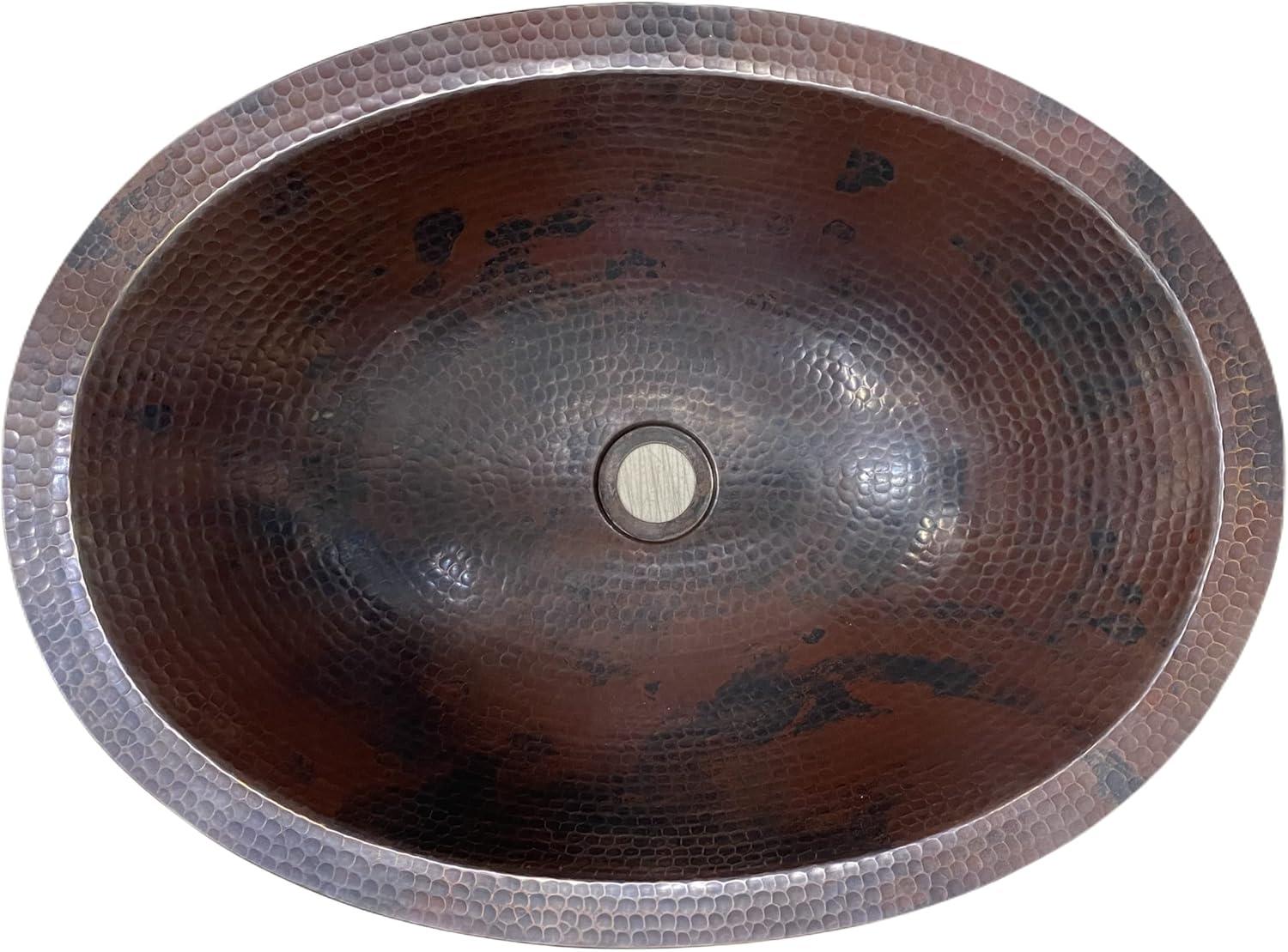 19" Rustic Oval Copper Bathroom Sink Dual Mount