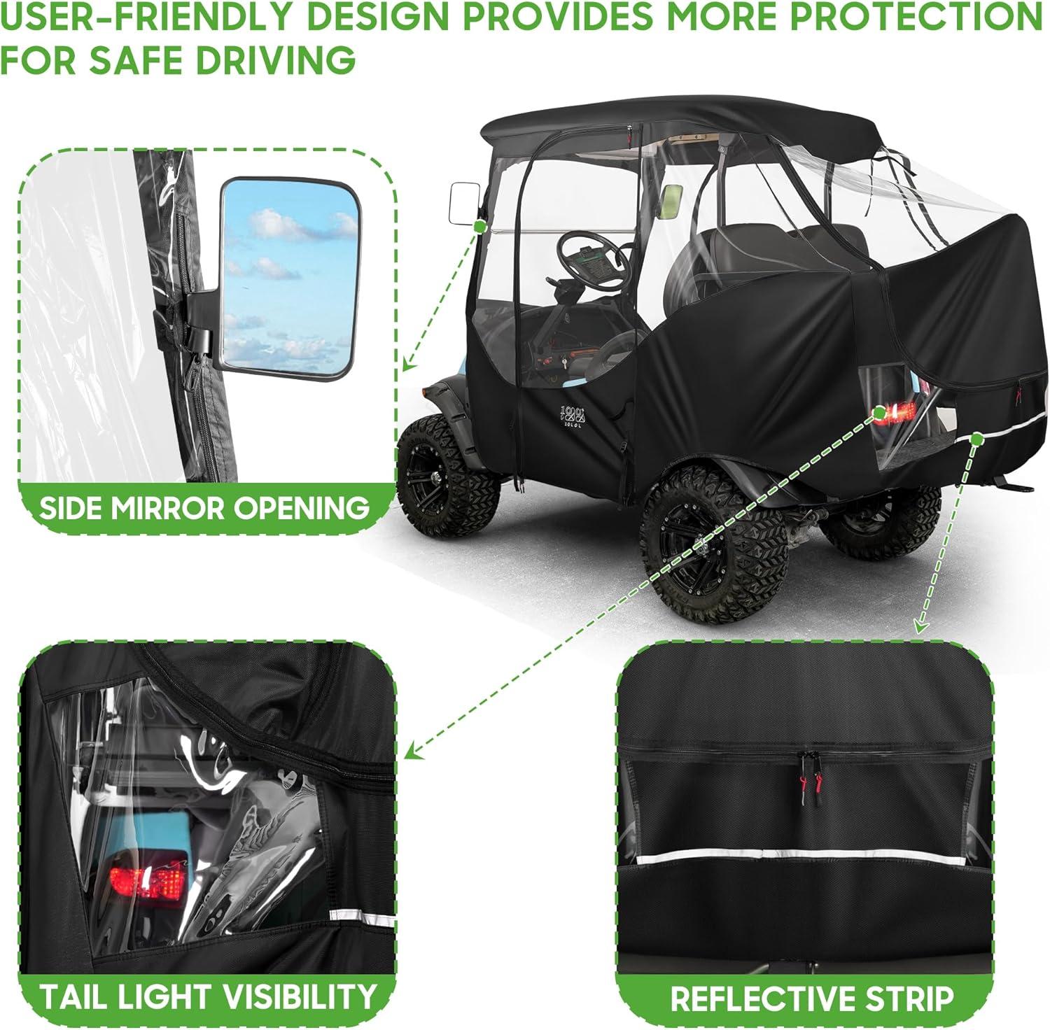 10L0L Golf Cart Cover 4 Passenger for Yamaha EZGO Club Car, 420D Waterproof Sunproof Dustproof Enclosure Cover, Black
