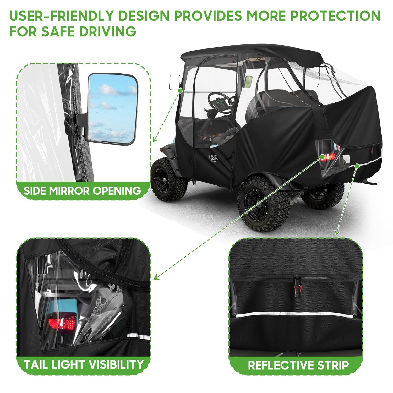 10L0L Golf Cart Cover 4 Passenger for Yamaha EZGO Club Car, 420D Waterproof Sunproof Dustproof Enclosure Cover, Black