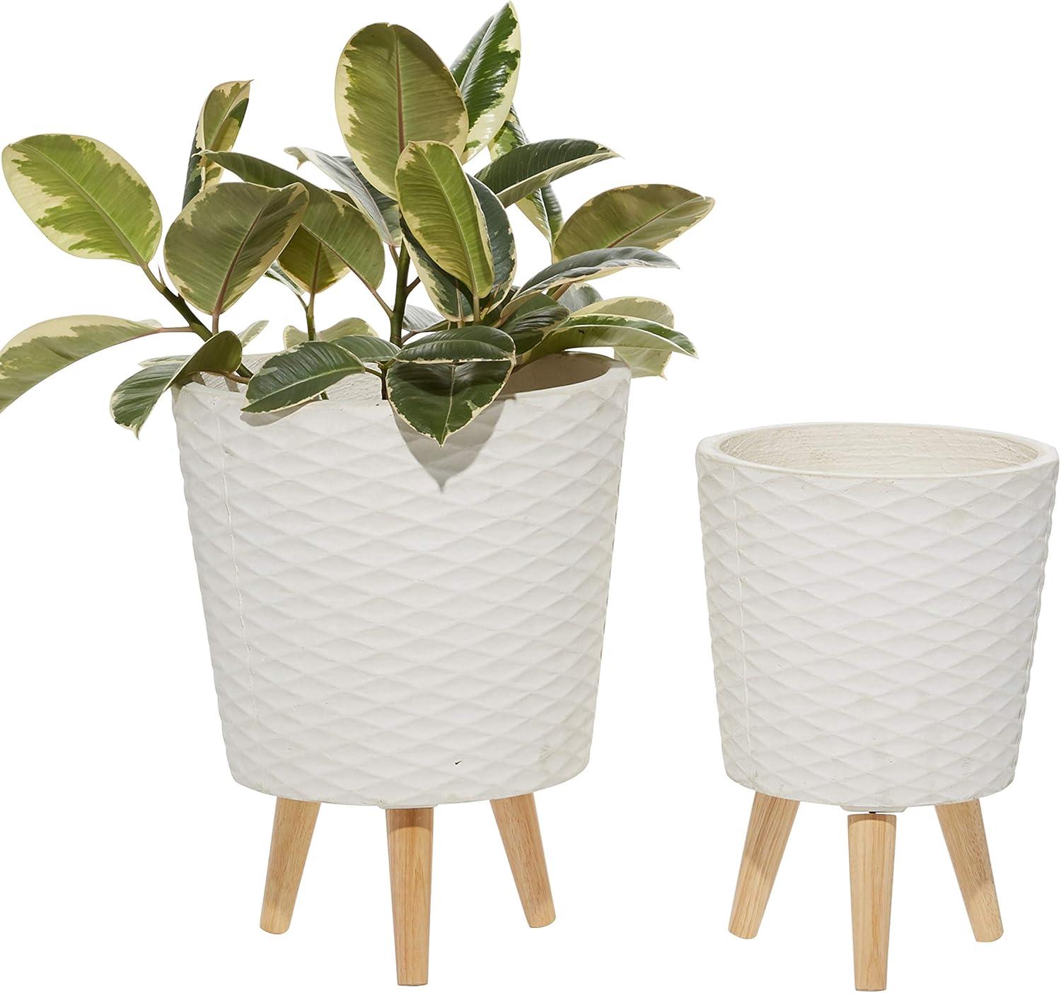 Set of 2 Textured Fiberclay Planters Gray - Olivia & May: Contemporary Indoor/Outdoor Decor, No Drainage Holes