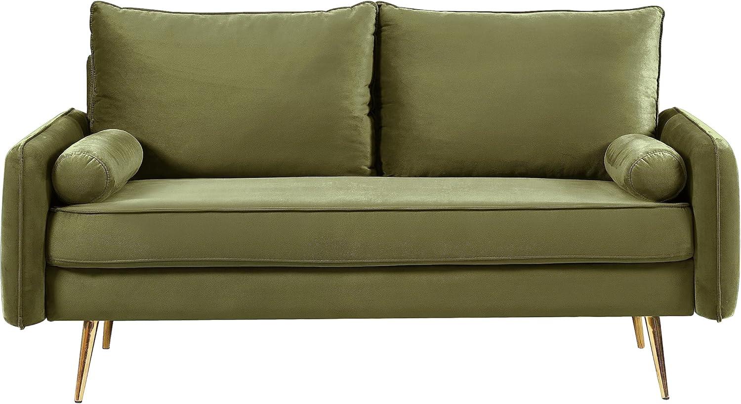 Olive Green Velvet Modern Loveseat with Tapered Legs