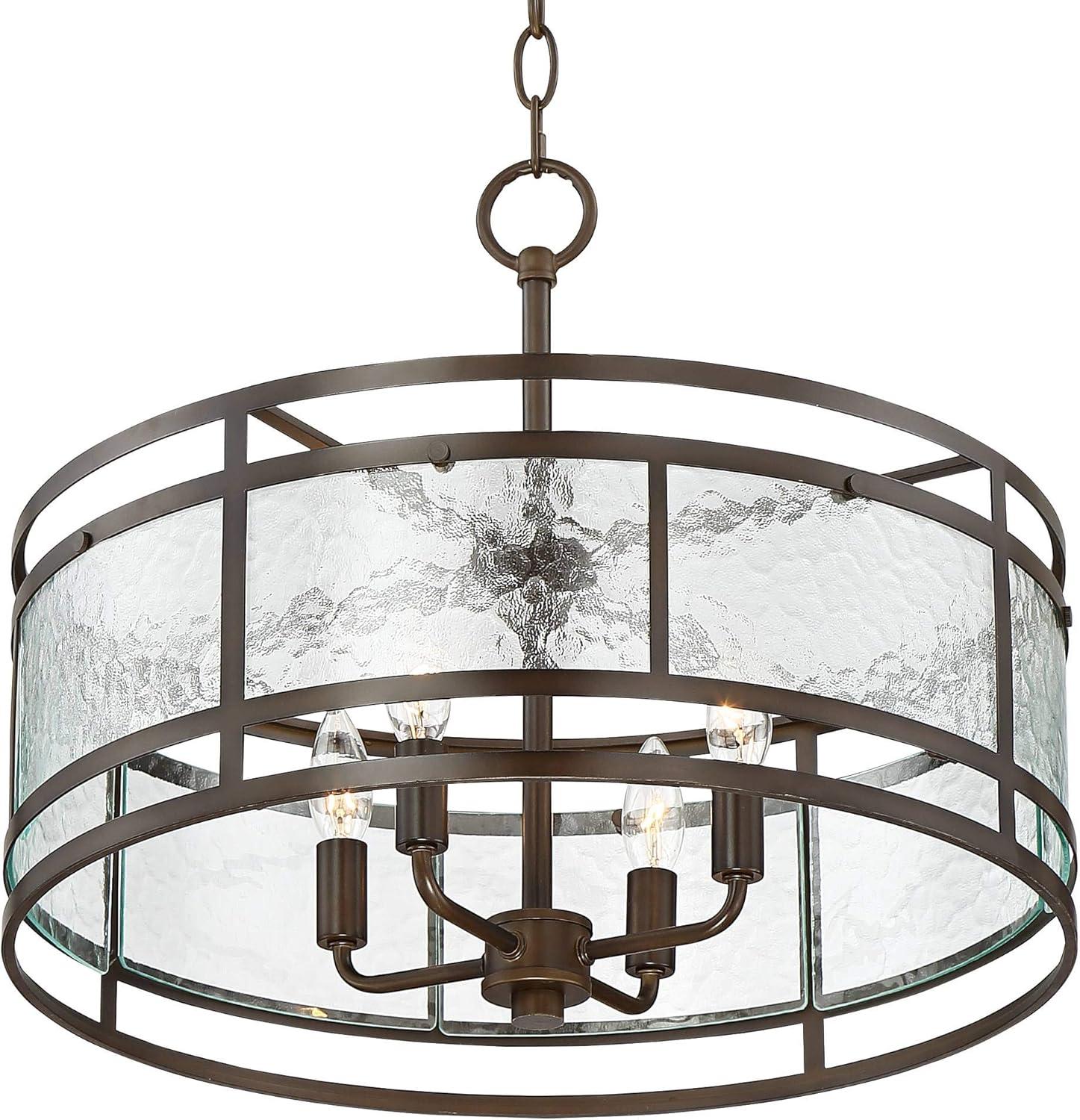 Franklin Iron Works Edinger Oil Rubbed Bronze Pendant Chandelier 20" Wide Rustic Clear Waterglass Textured Shade 4-Light Fixture for Dining Room House