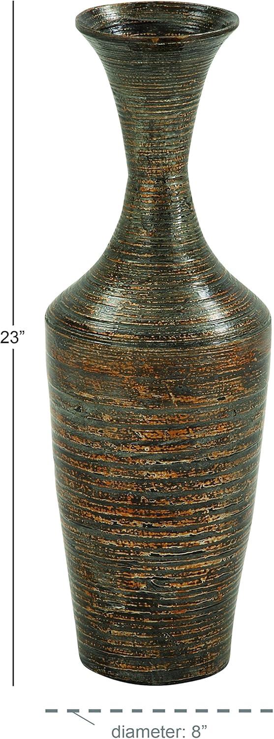 23" Dark Brown Bamboo Wood Decorative Table Vase with Lacquer Finish