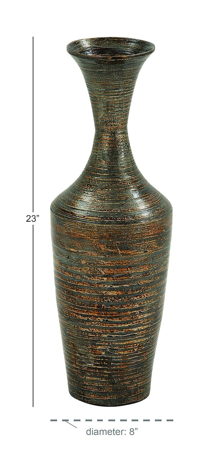 23" Dark Brown Bamboo Wood Decorative Table Vase with Lacquer Finish