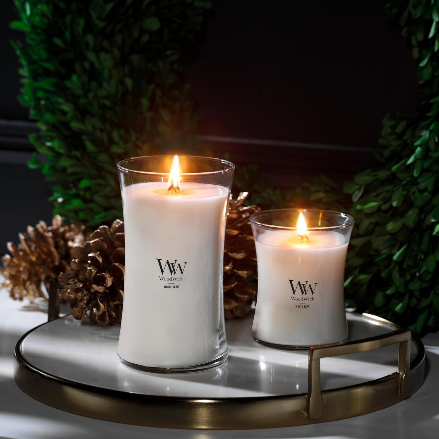 WoodWick Medium Hourglass Scented Candle, White Teak, 9.7 oz