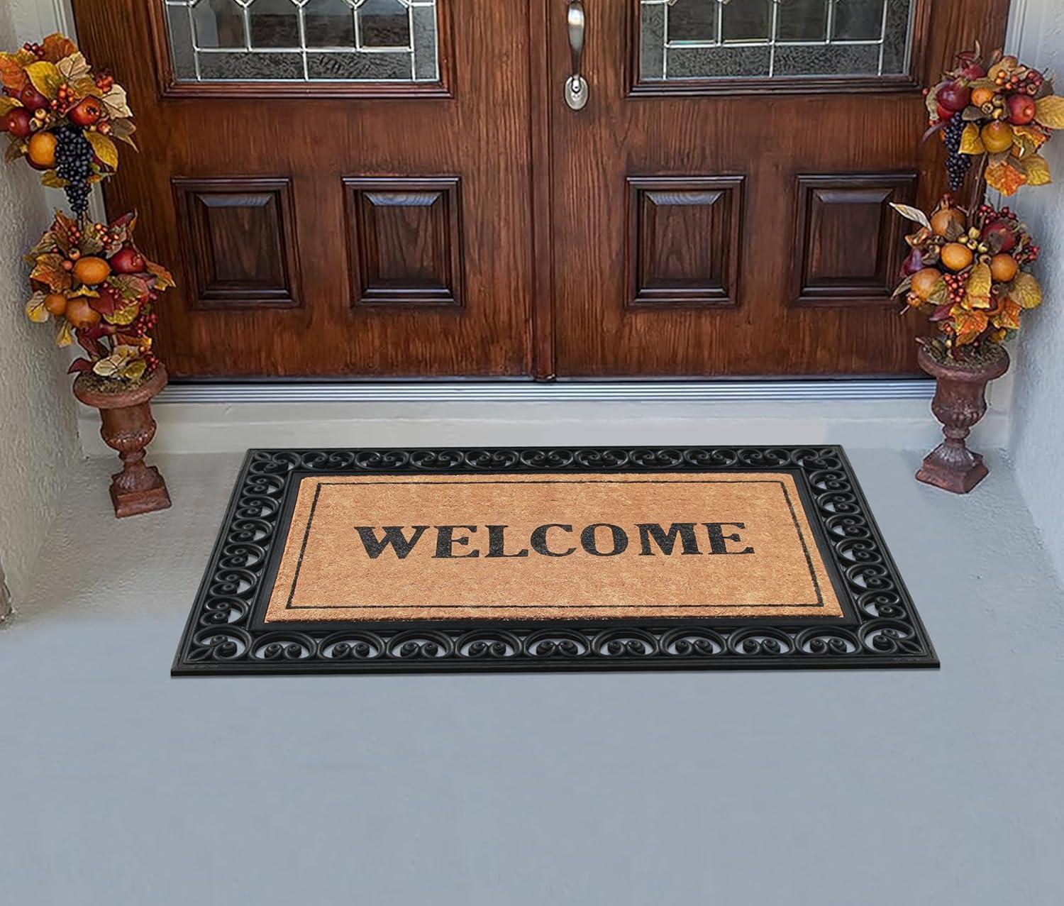 A1HC Natural Coir & Rubber Welcome Door Mat, 30x48, Thick Durable Doormats for, Heavy Duty Large Size Doormat, Anti-Shed Doormat, Fade-Resistant Door mat, Long Lasting, Front Door Entry Doormat