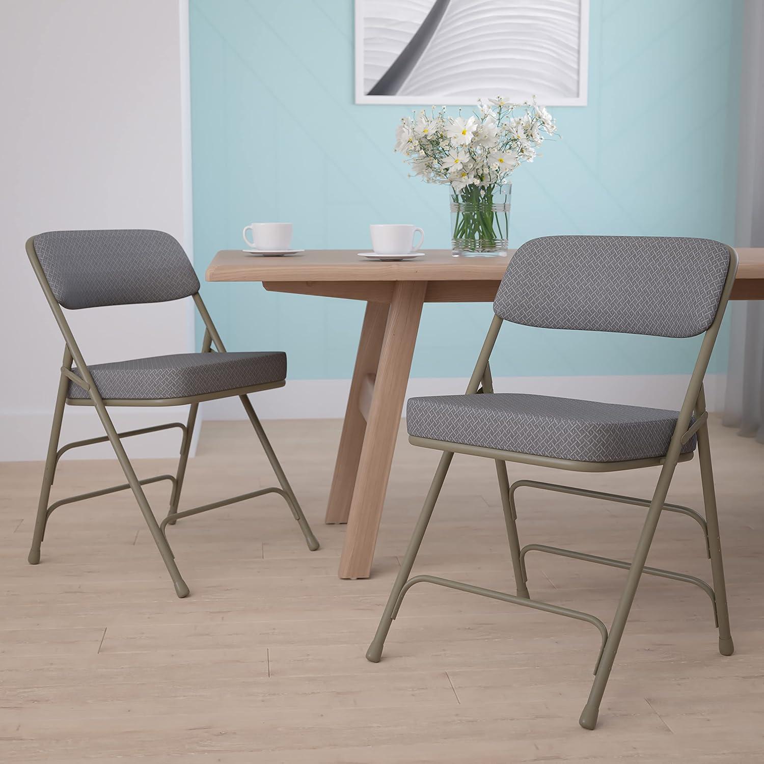 Gray Fabric Upholstered Armless Metal Folding Chairs, Set of 2