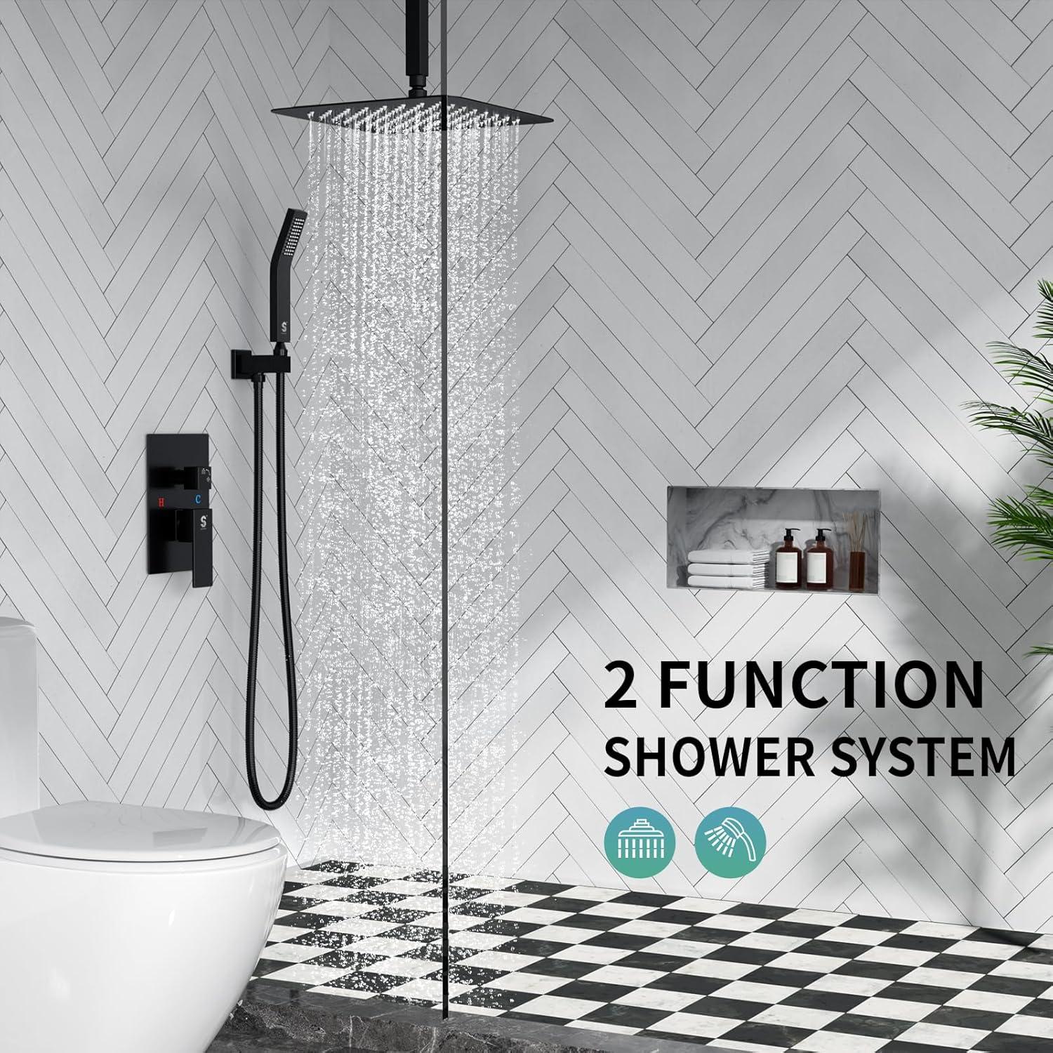 12 Inch Ceiling Mounted Shower System Rain Mixer Shower Combo Set Rainfall Shower Head System