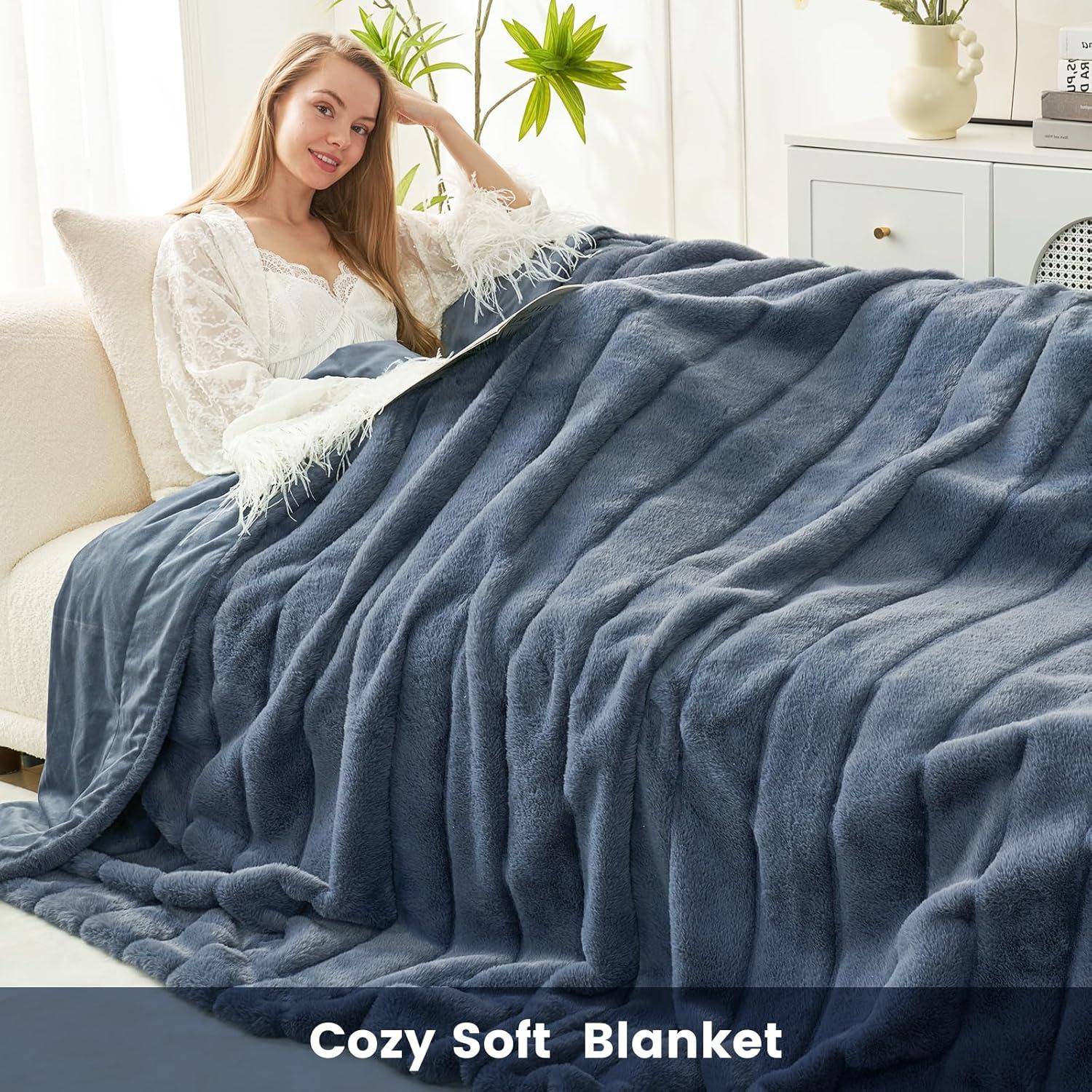 Cozy Bliss Soft Faux Fur Throw Blanket Plush Winter Blanket