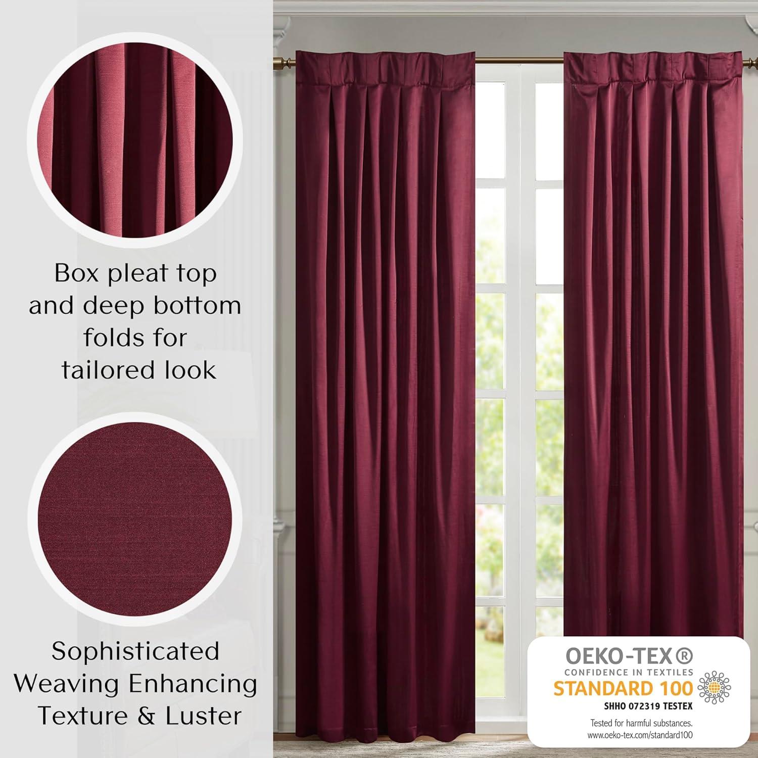 Burgundy Pleated Polyester Light-Filtering Rod Pocket Drapes