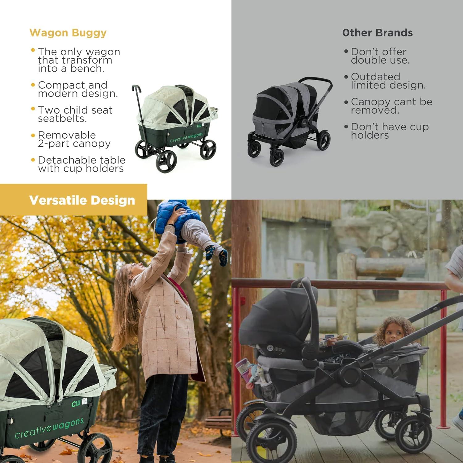 Creative Outdoor Stroller Wagon with Canopy for Kids Push Pull Folding Wagon, Black