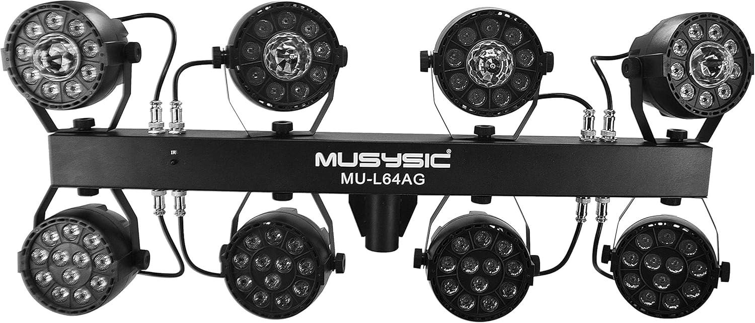 MUSYSIC LED RGB Dj Light with Stand, 8 Par Powerhouse GigBar for Parties, Concerts and Light Shows, DJ Band DMX System, Lighting Package w/Stage Light Stand - MU-L64AG